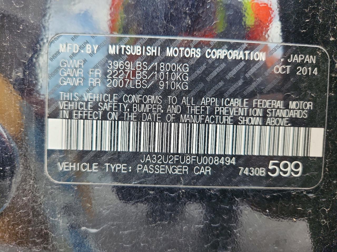 2015 Mitsubishi Lancer Es Черный vin: JA32U2FU8FU008494