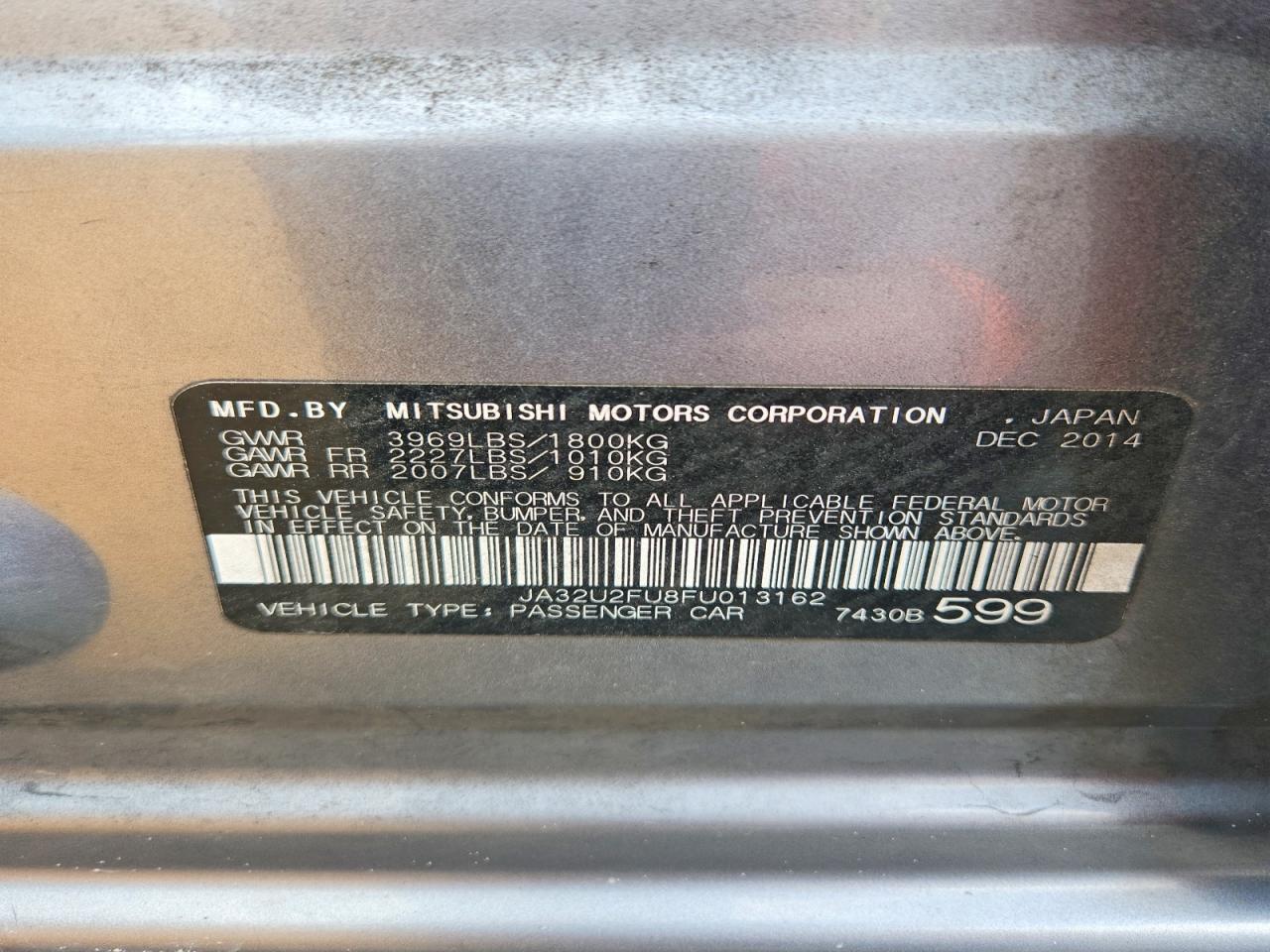 2015 Mitsubishi Lancer Es Gray vin: JA32U2FU8FU013162