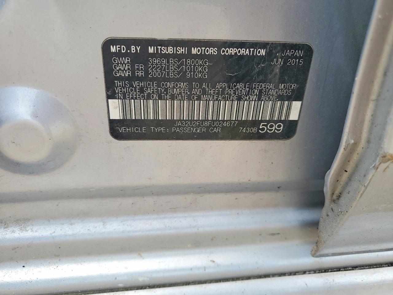 2015 Mitsubishi Lancer Es Silver vin: JA32U2FU8FU024677