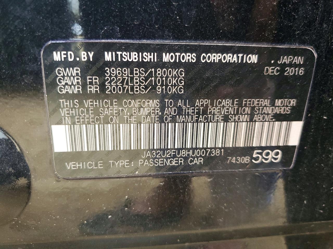 2017 Mitsubishi Lancer Es Black vin: JA32U2FU8HU007381