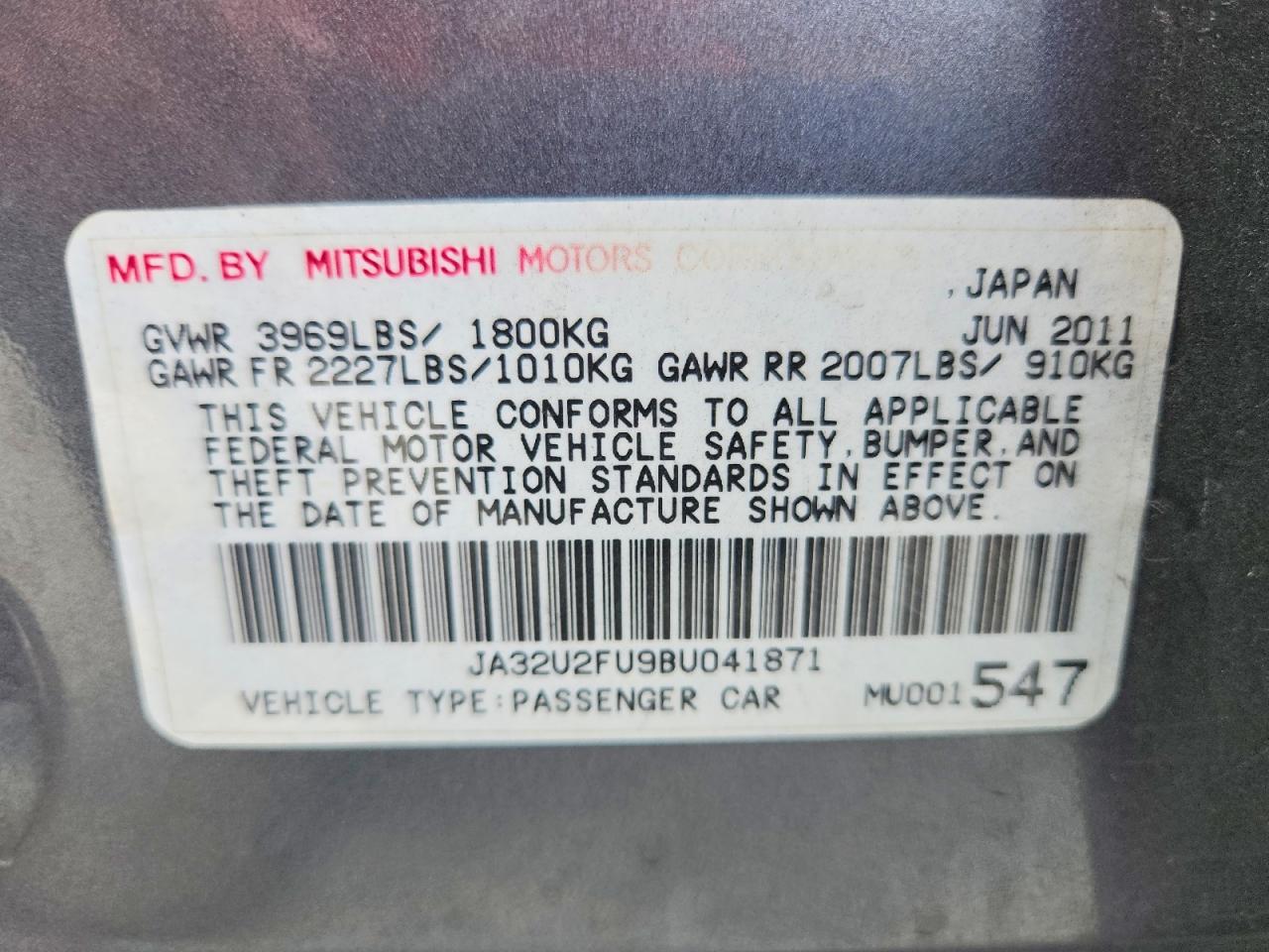 2011 Mitsubishi Lancer Es Gray vin: JA32U2FU9BU041871
