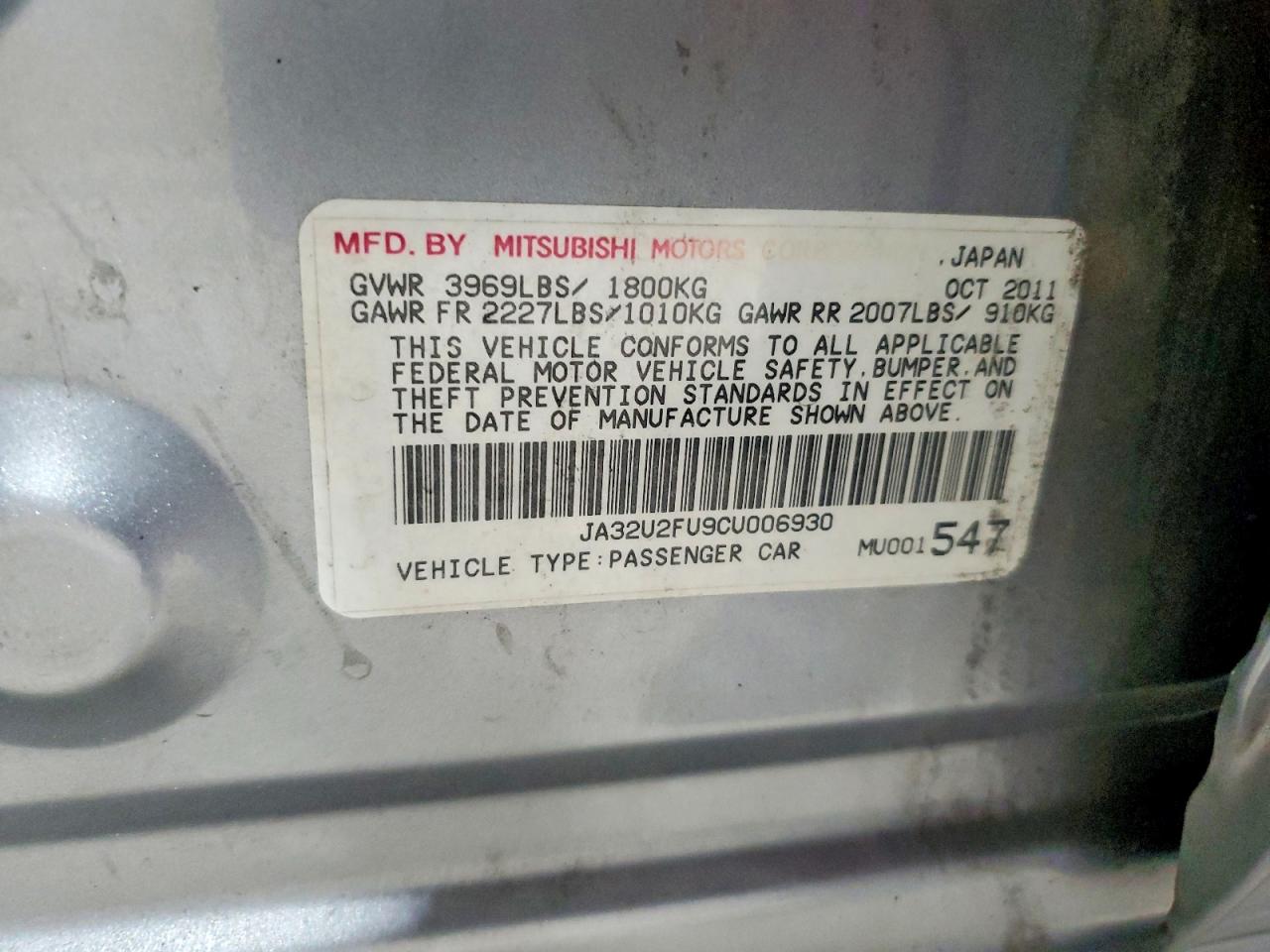 2012 Mitsubishi Lancer Es/es Sport Silver vin: JA32U2FU9CU006930