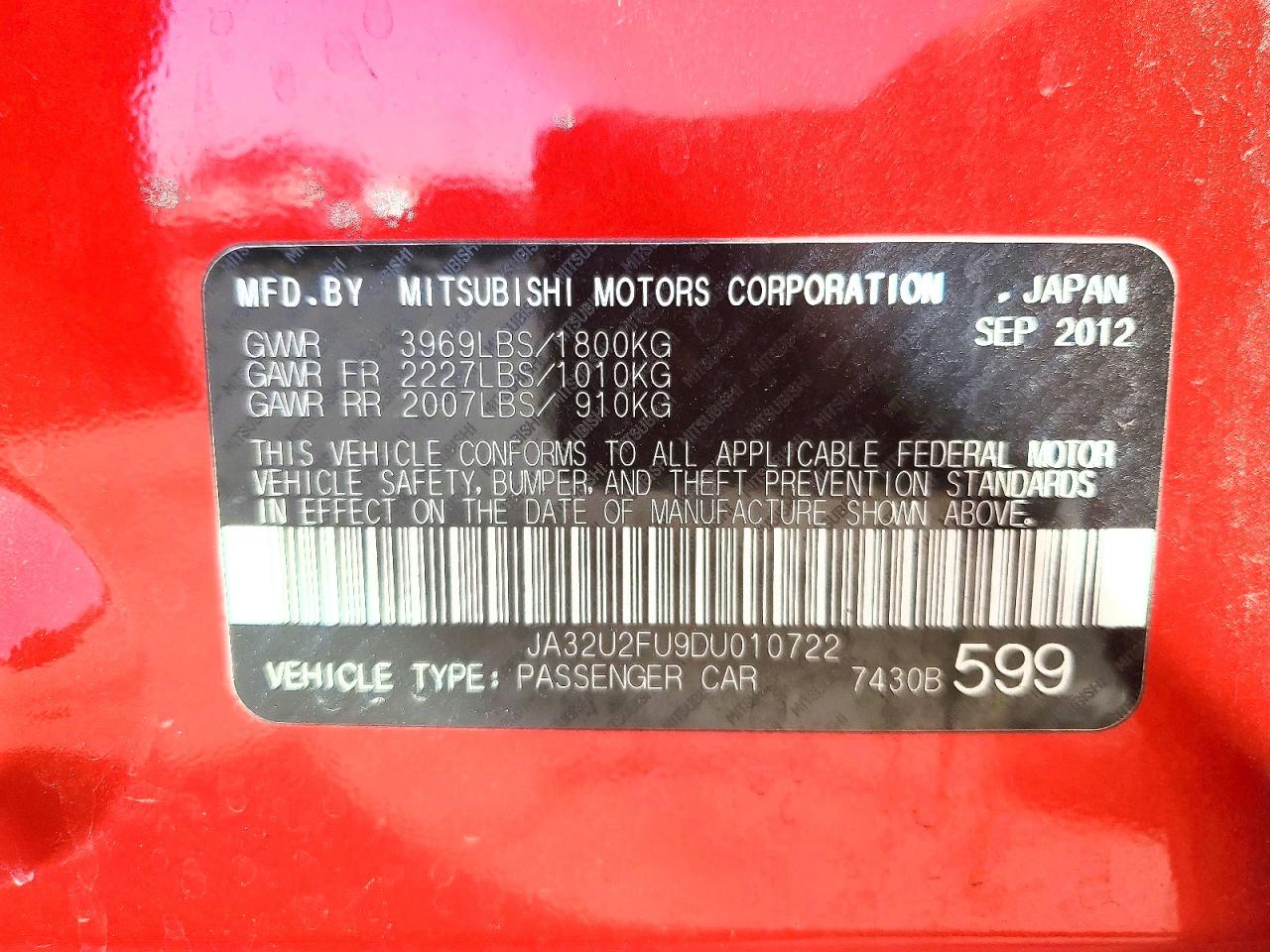 2013 Mitsubishi Lancer Es/es Sport Red vin: JA32U2FU9DU010722