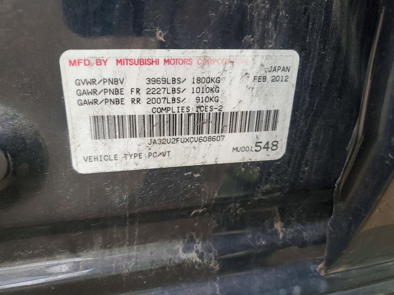 2012 Mitsubishi Lancer Es/es Sport Black vin: JA32U2FUXCU608607