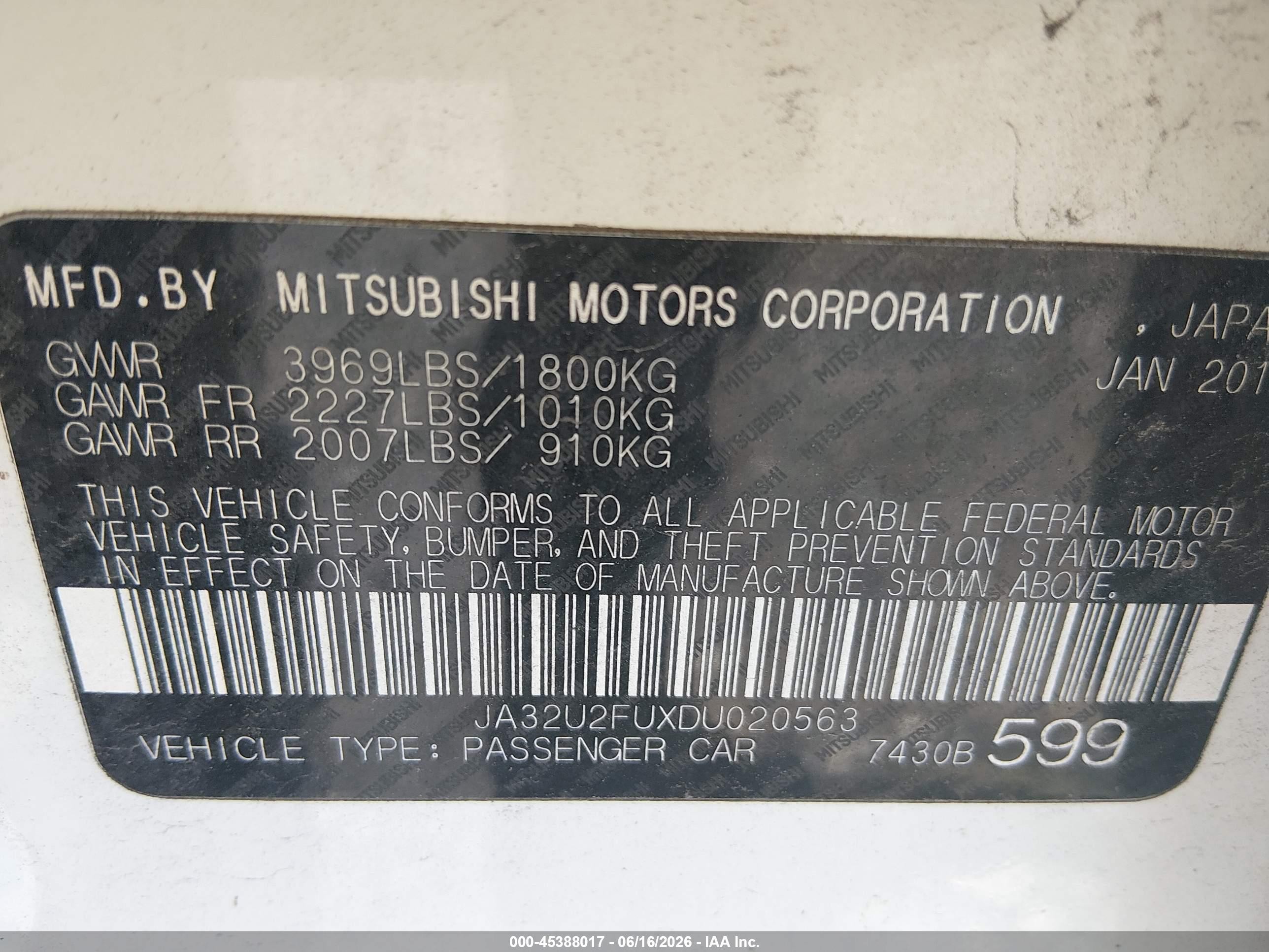 2013 Mitsubishi Lancer Es Белый vin: JA32U2FUXDU020563