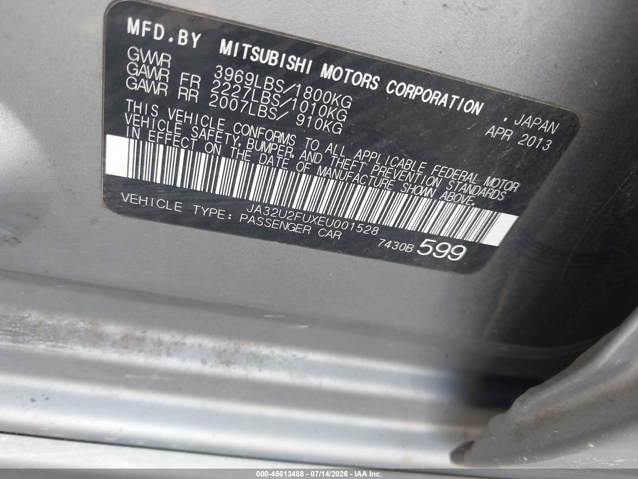 2014 Mitsubishi Lancer Es Gray vin: JA32U2FUXEU001528
