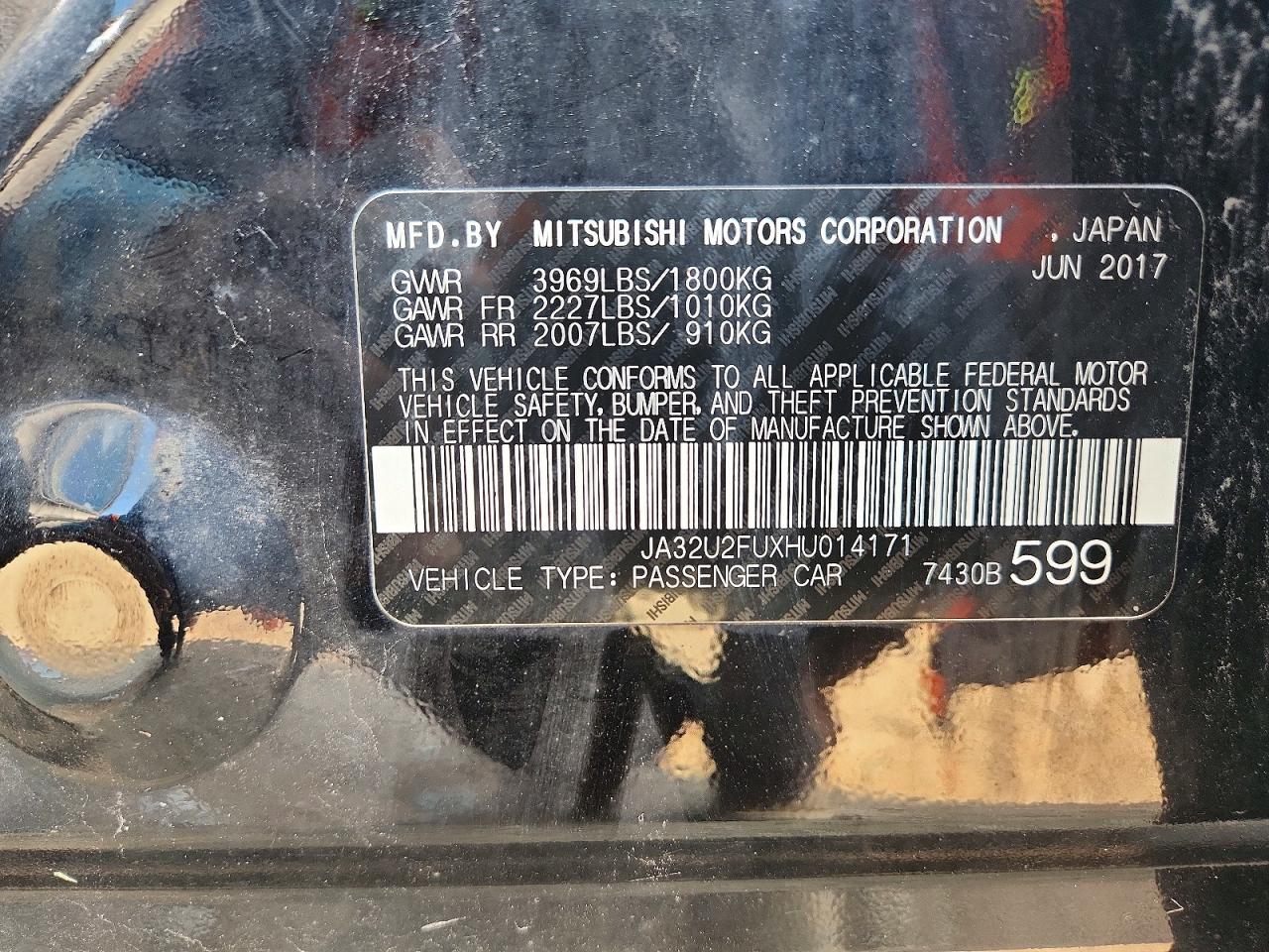 2017 Mitsubishi Lancer Es Черный vin: JA32U2FUXHU014171