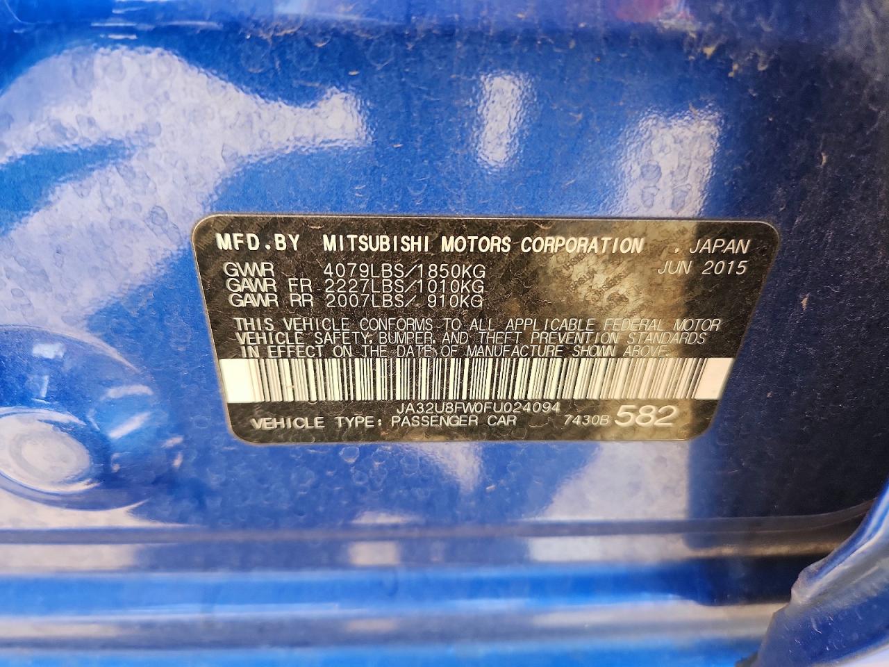 2015 Mitsubishi Lancer Gt Blue vin: JA32U8FW0FU024094