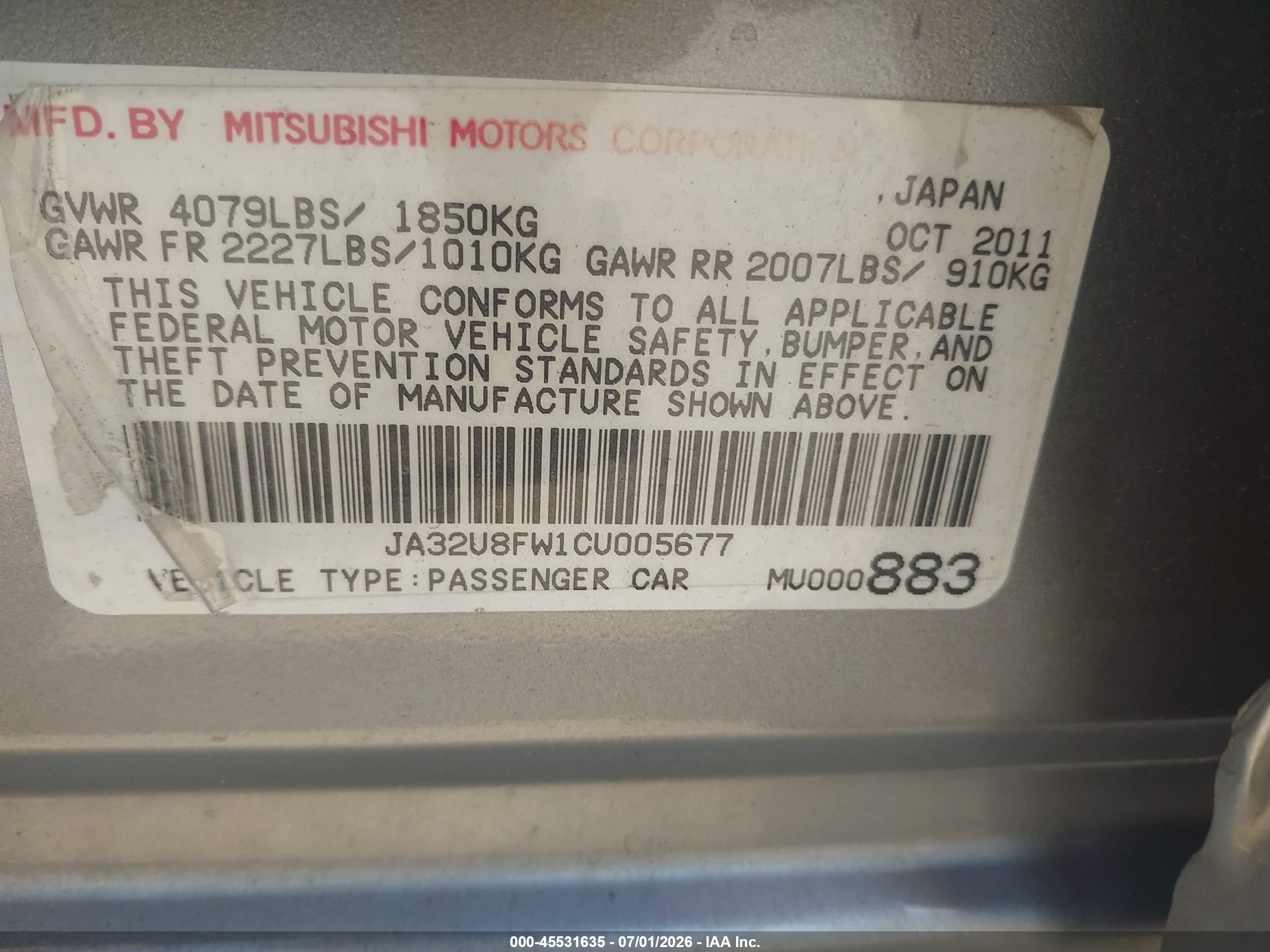 2012 Mitsubishi Lancer Gt Silver vin: JA32U8FW1CU005677