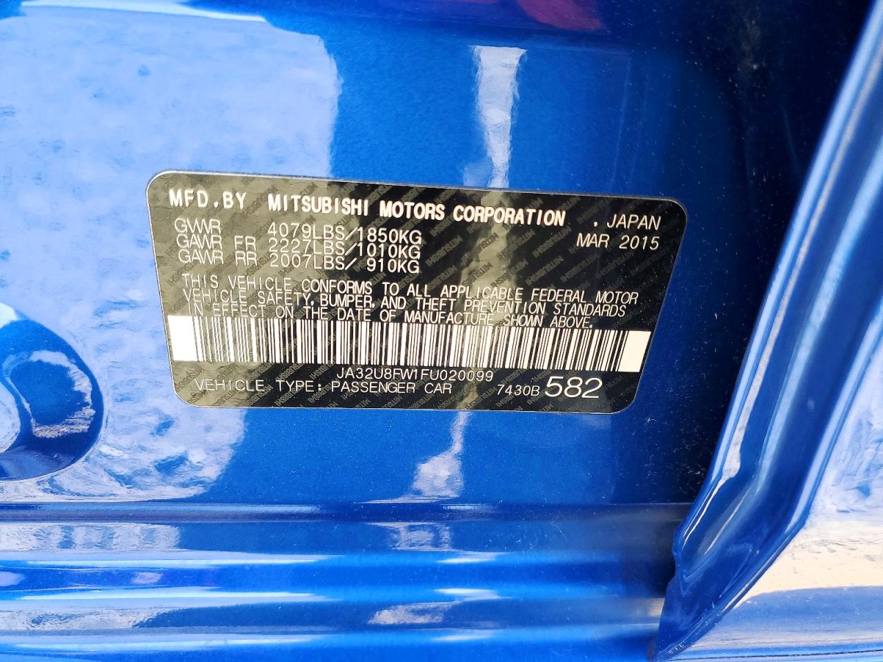 2015 Mitsubishi Lancer Gt Blue vin: JA32U8FW1FU020099