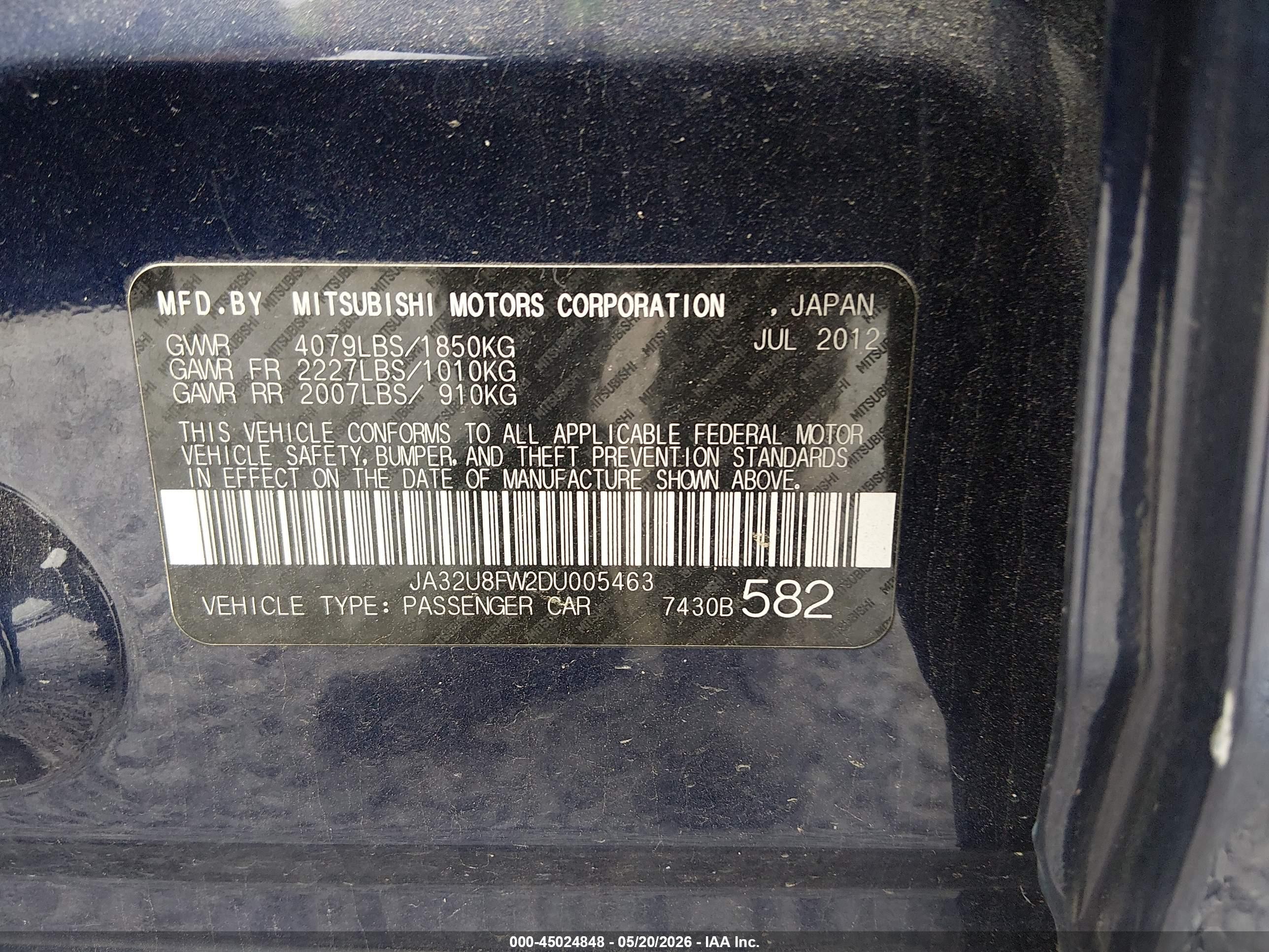 2013 Mitsubishi Lancer Gt Blue vin: JA32U8FW2DU005463