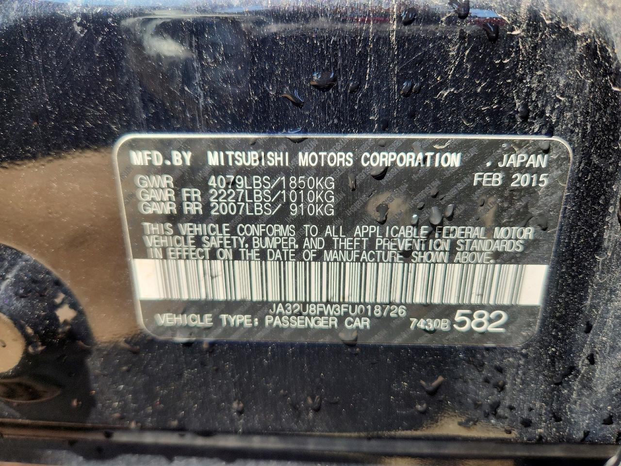 2015 Mitsubishi Lancer Gt Black vin: JA32U8FW3FU018726