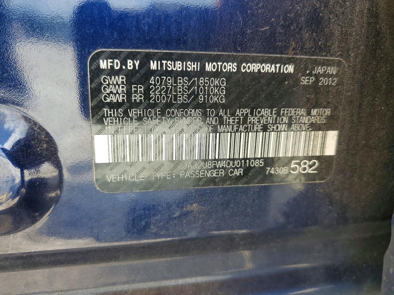 2013 Mitsubishi Lancer Gt Blue vin: JA32U8FW4DU011085