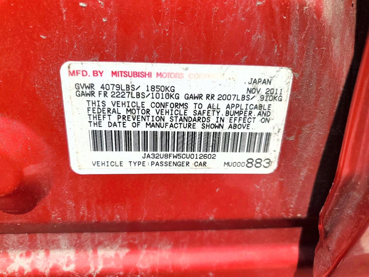 2012 Mitsubishi Lancer Gt Orange vin: JA32U8FW5CU012602