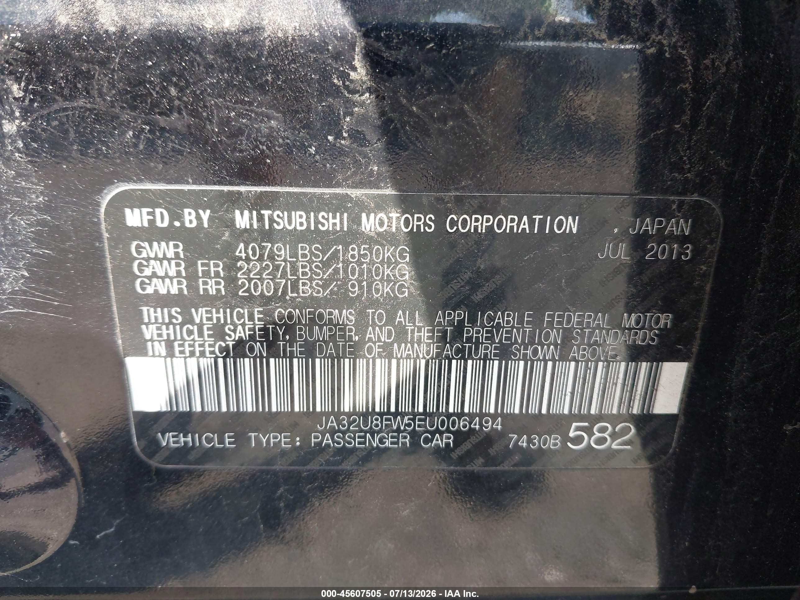 2014 Mitsubishi Lancer Gt Black vin: JA32U8FW5EU006494