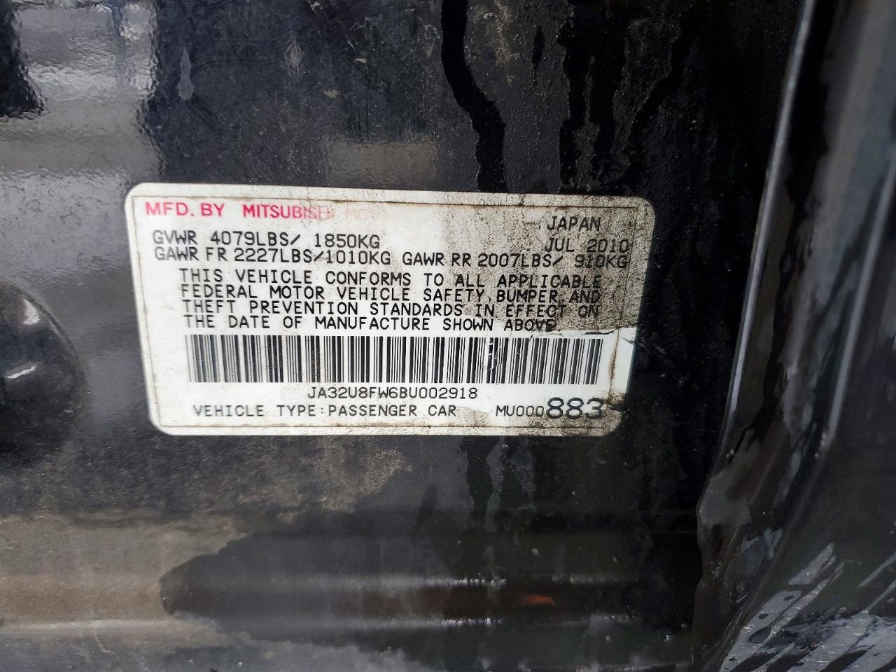 2011 Mitsubishi Lancer Gts Black vin: JA32U8FW6BU002918