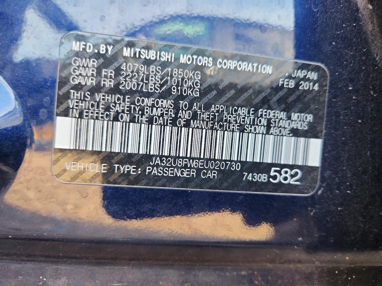 2014 Mitsubishi Lancer Gt Blue vin: JA32U8FW6EU020730