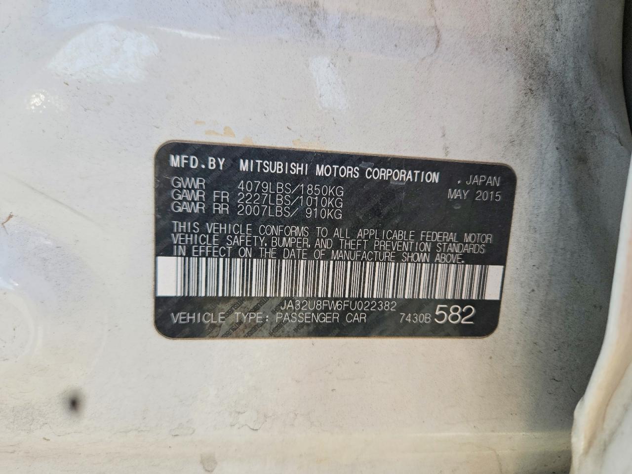 2015 Mitsubishi Lancer Gt White vin: JA32U8FW6FU022382