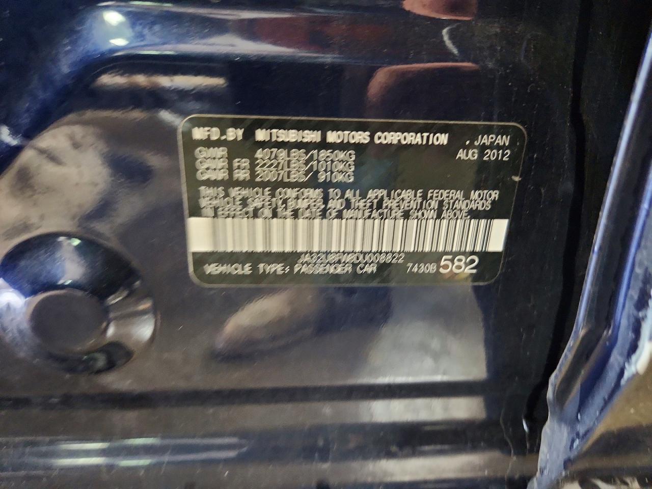 2013 Mitsubishi Lancer Gt Blue vin: JA32U8FW8DU008822