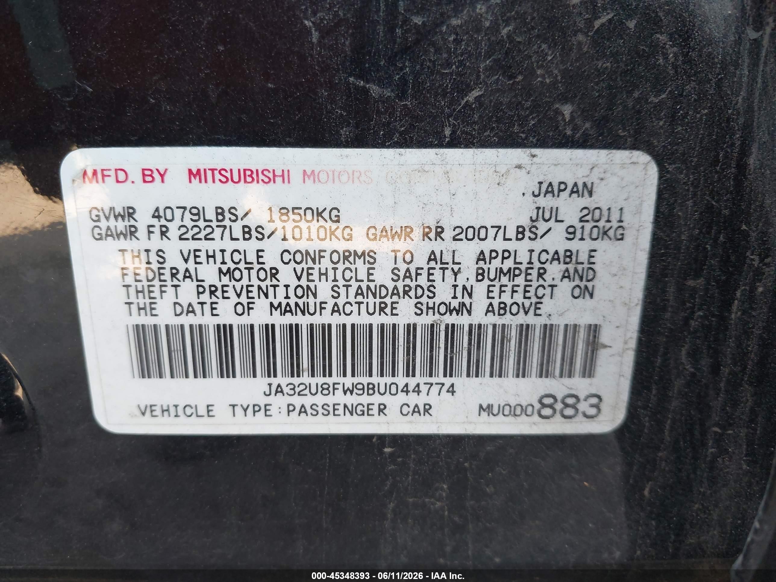 2011 Mitsubishi Lancer Gts Black vin: JA32U8FW9BU044774