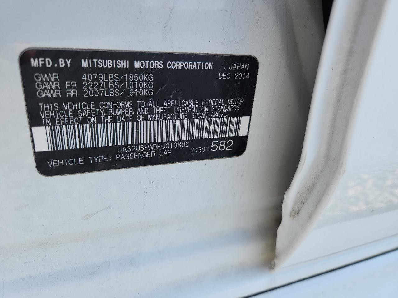 2015 Mitsubishi Lancer Gt White vin: JA32U8FW9FU013806