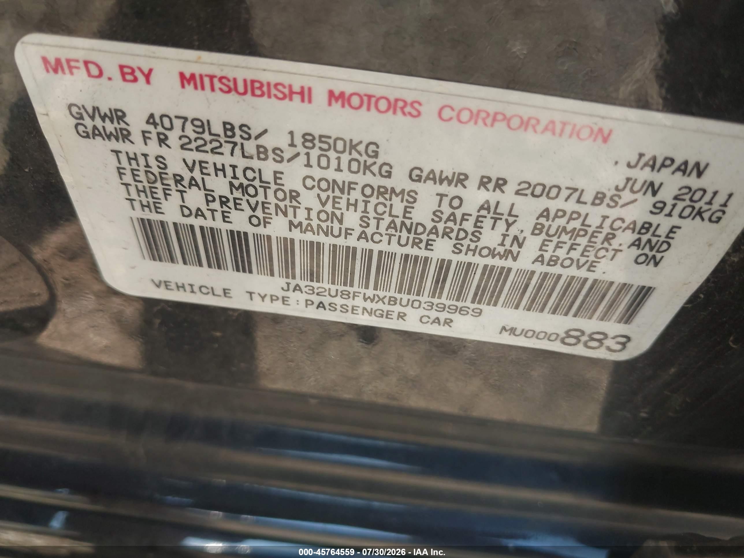 2011 Mitsubishi Lancer Gts Black vin: JA32U8FWXBU039969