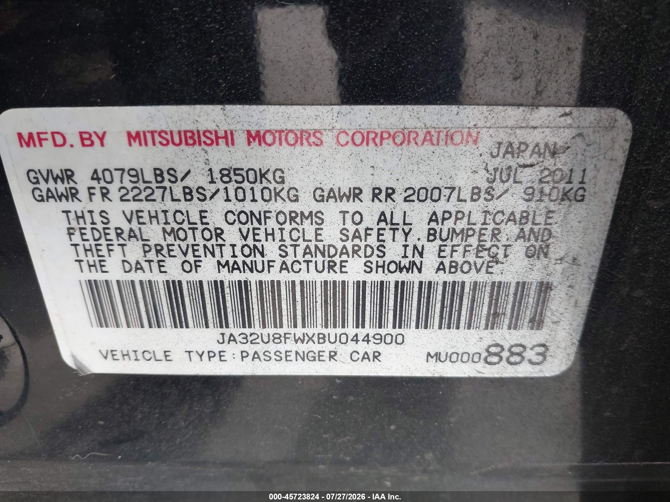 2011 Mitsubishi Lancer Gts Черный vin: JA32U8FWXBU044900
