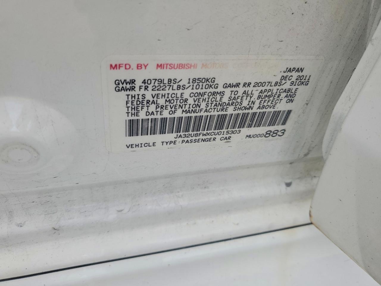 2012 Mitsubishi Lancer Gt White vin: JA32U8FWXCU015303