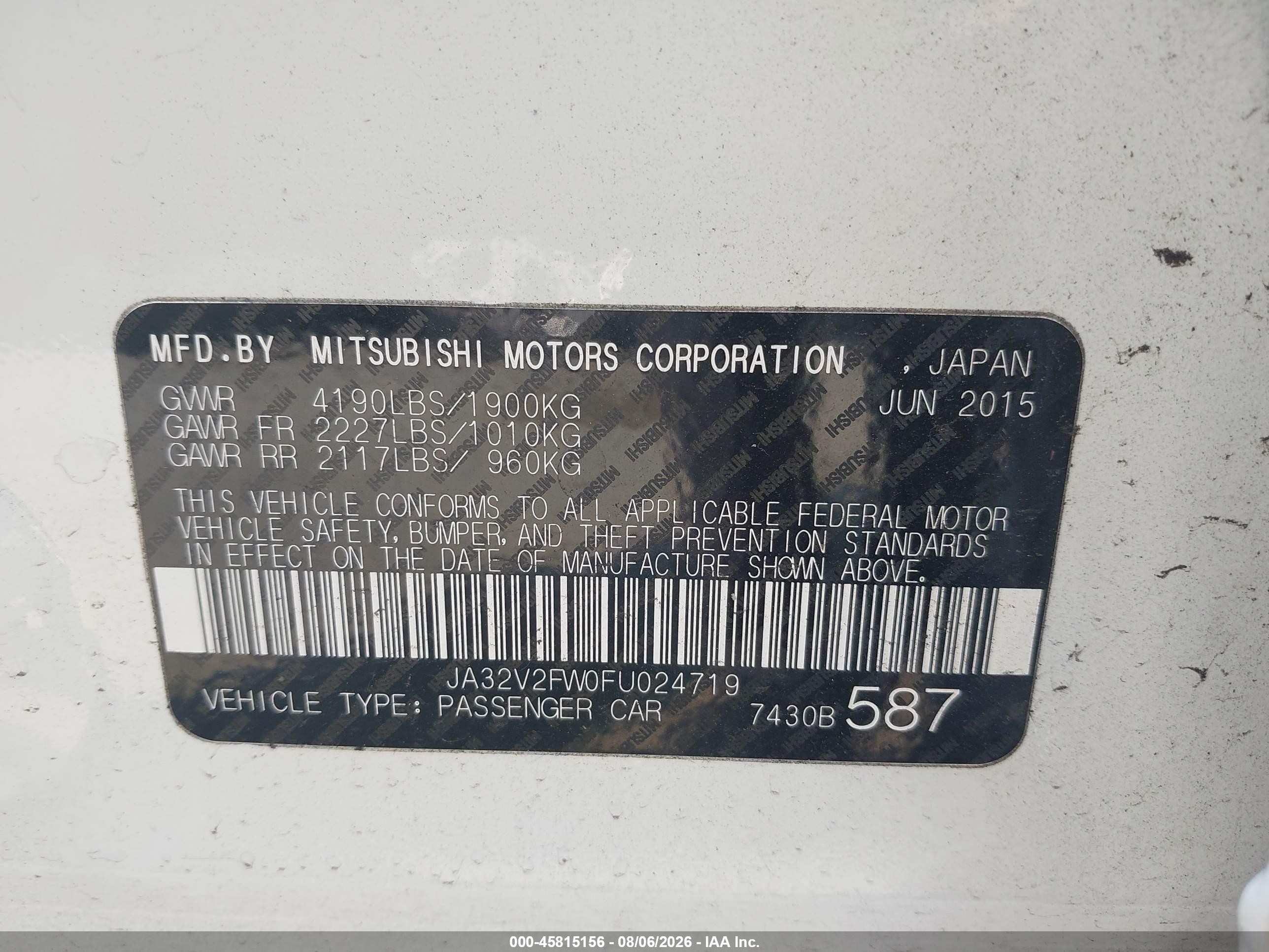 2015 Mitsubishi Lancer Se White vin: JA32V2FW0FU024719