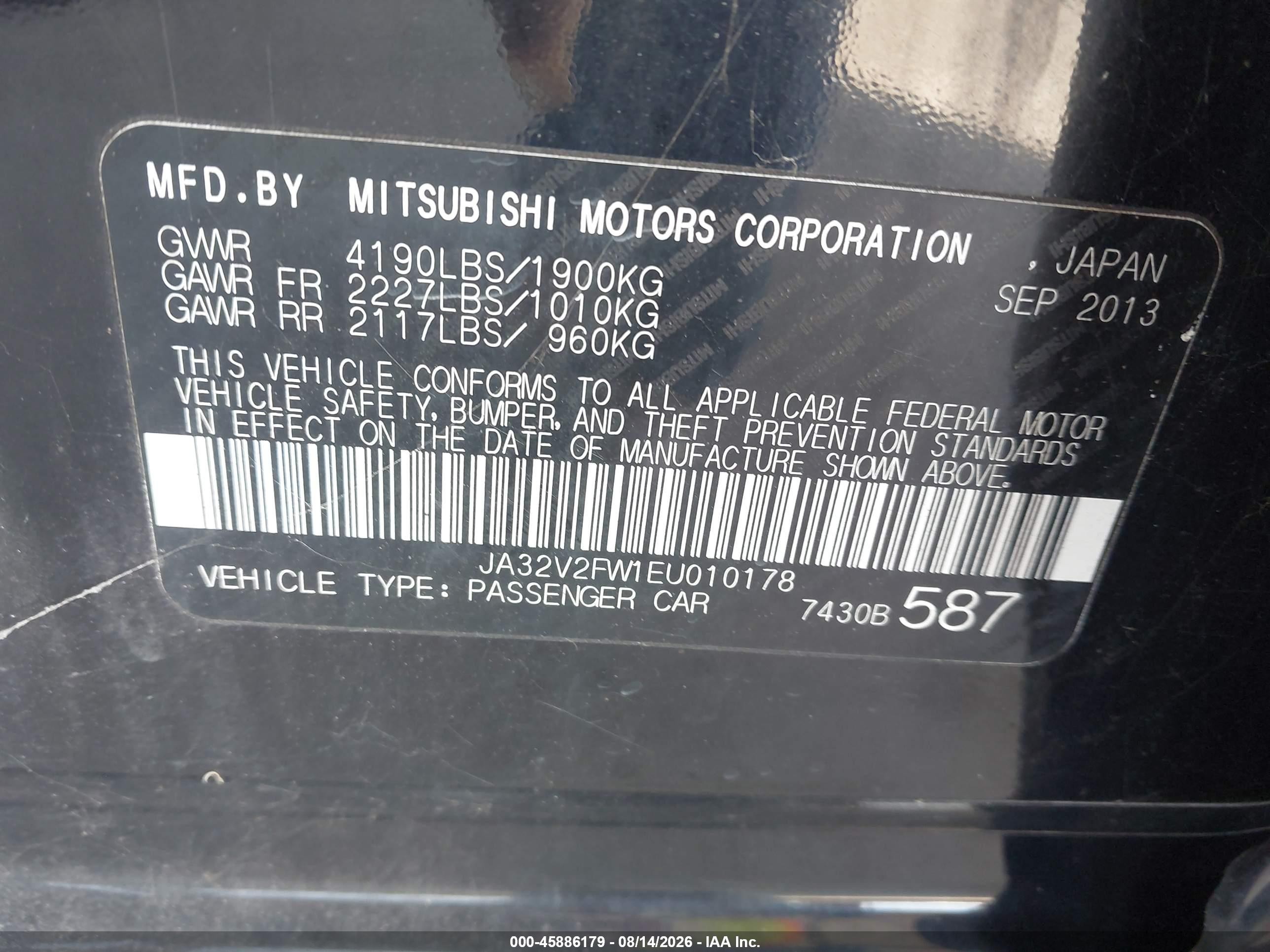 2014 Mitsubishi Lancer Se Black vin: JA32V2FW1EU010178