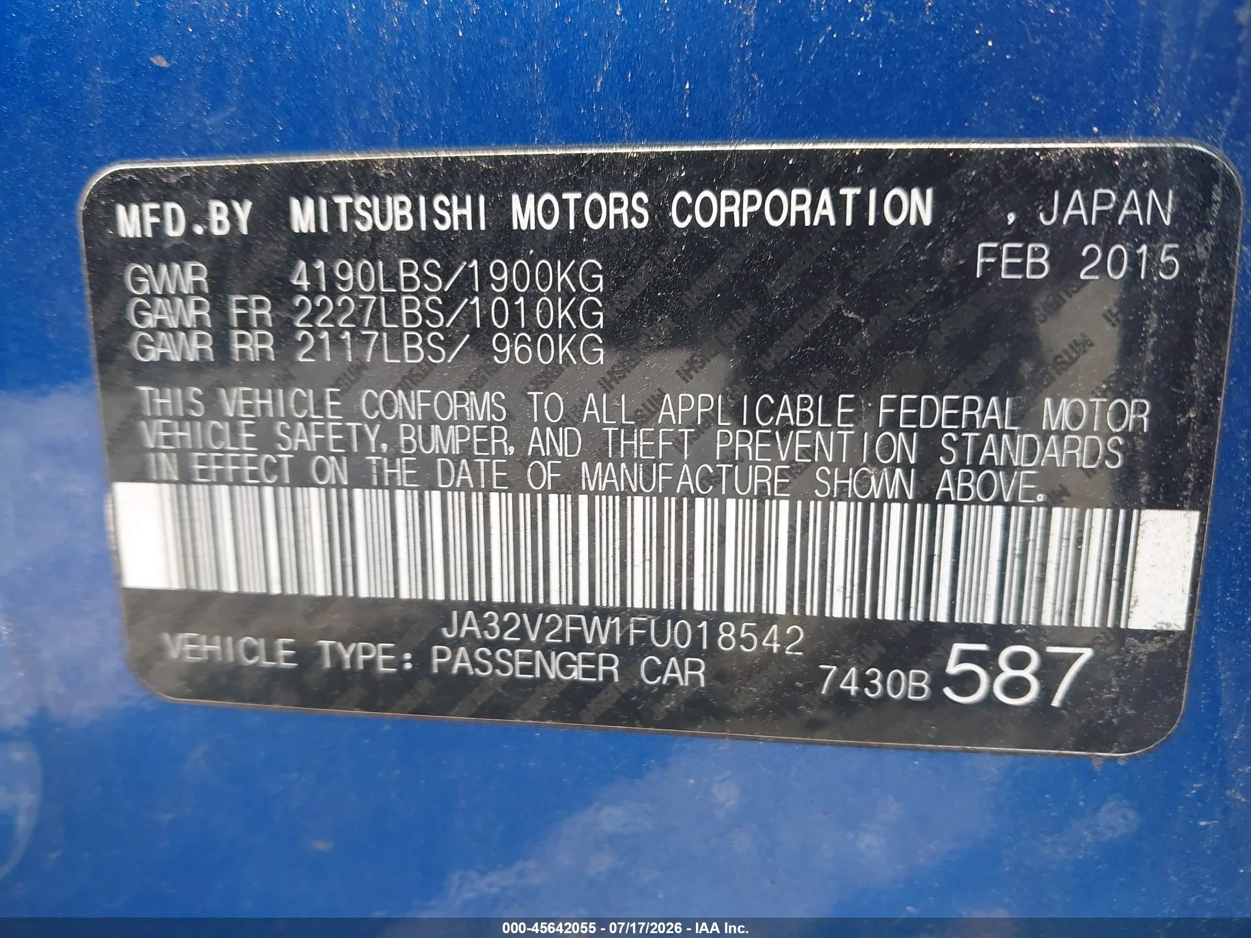 2015 Mitsubishi Lancer Se Blue vin: JA32V2FW1FU018542