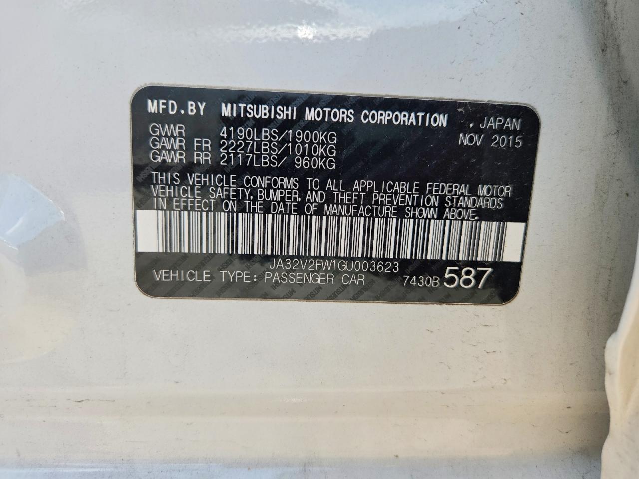 2016 Mitsubishi Lancer Es White vin: JA32V2FW1GU003623