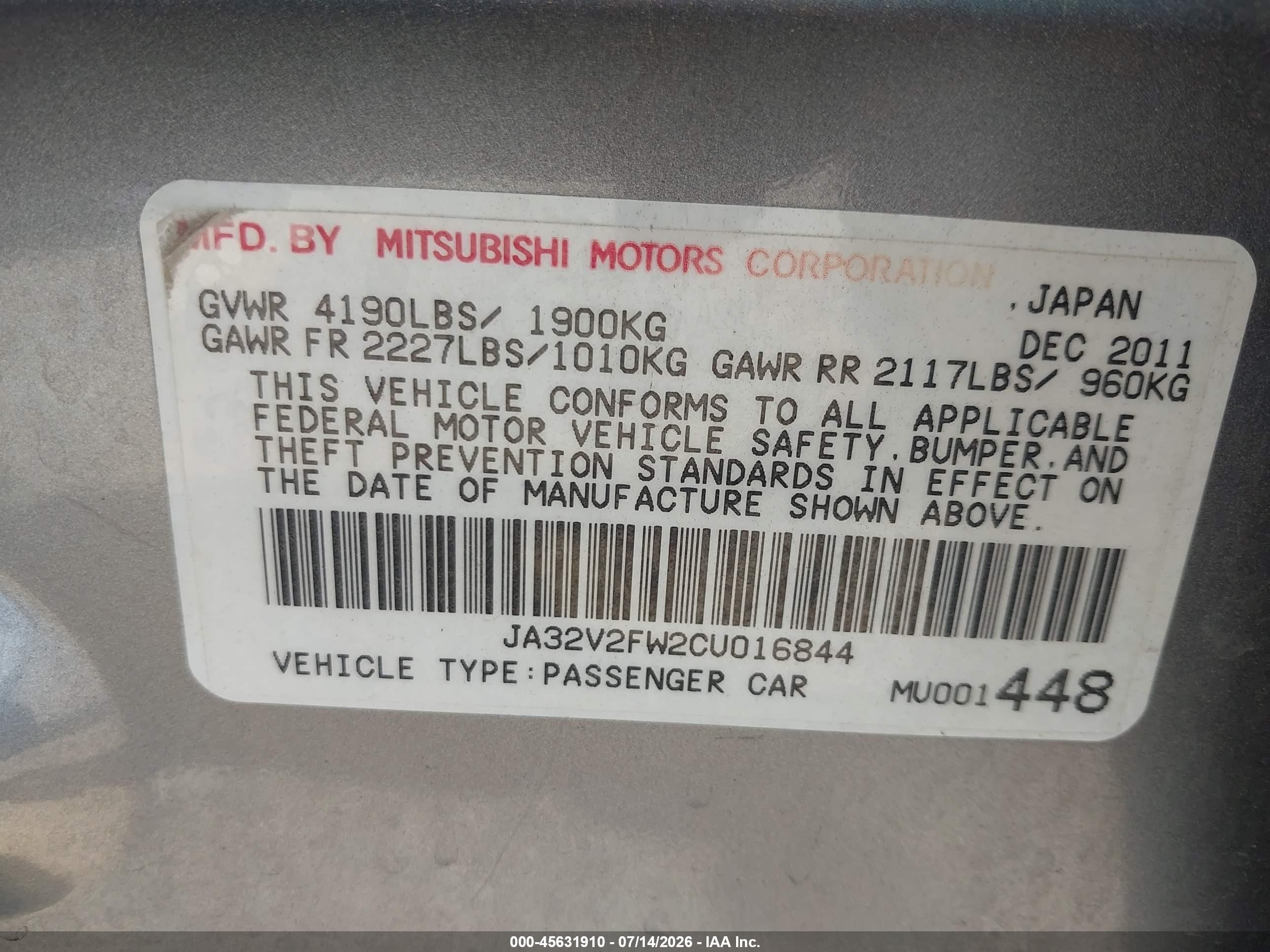 2012 Mitsubishi Lancer Se Gray vin: JA32V2FW2CU016844