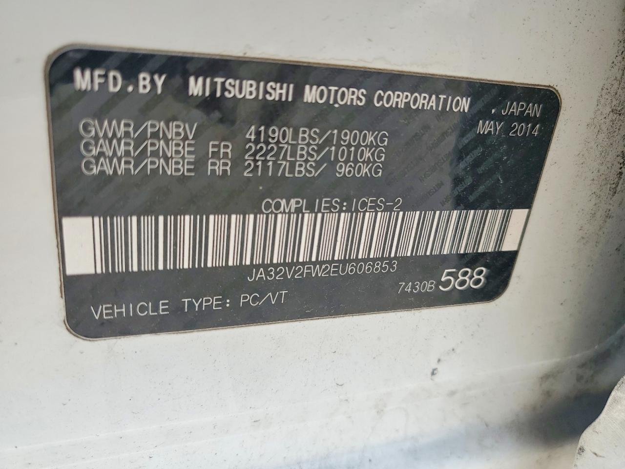 2014 Mitsubishi Lancer Se White vin: JA32V2FW2EU606853