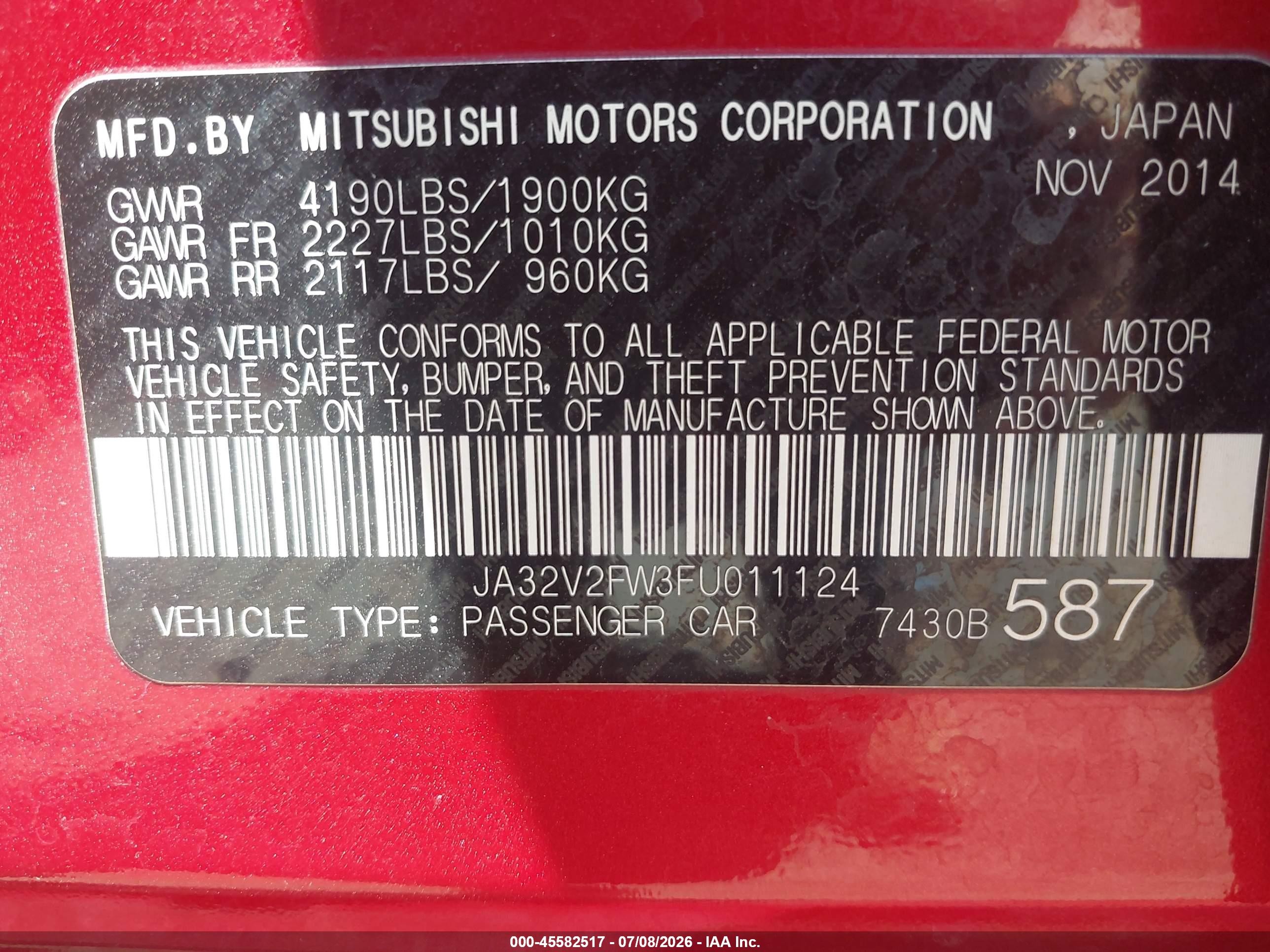 2015 Mitsubishi Lancer Se Красный vin: JA32V2FW3FU011124