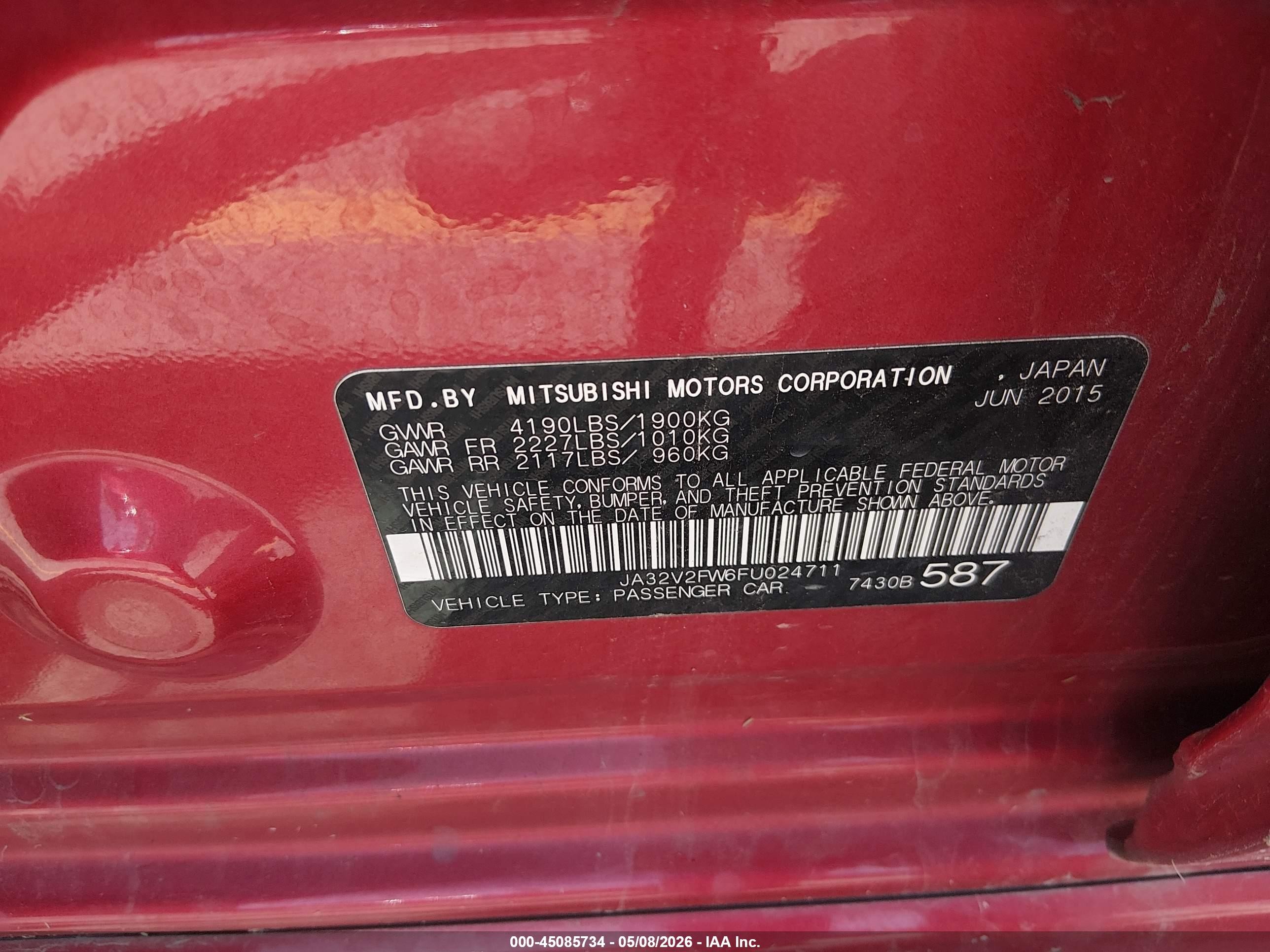 2015 Mitsubishi Lancer Se Red vin: JA32V2FW6FU024711