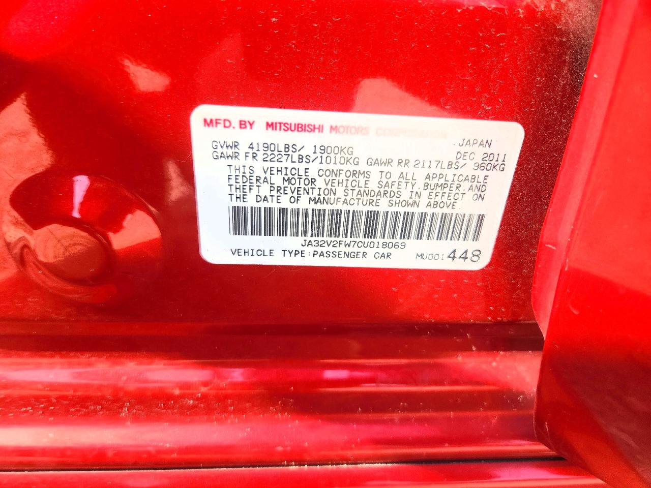 2012 Mitsubishi Lancer Se Red vin: JA32V2FW7CU018069