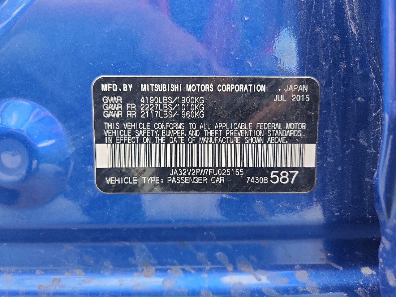 2015 Mitsubishi Lancer Se Blue vin: JA32V2FW7FU025155