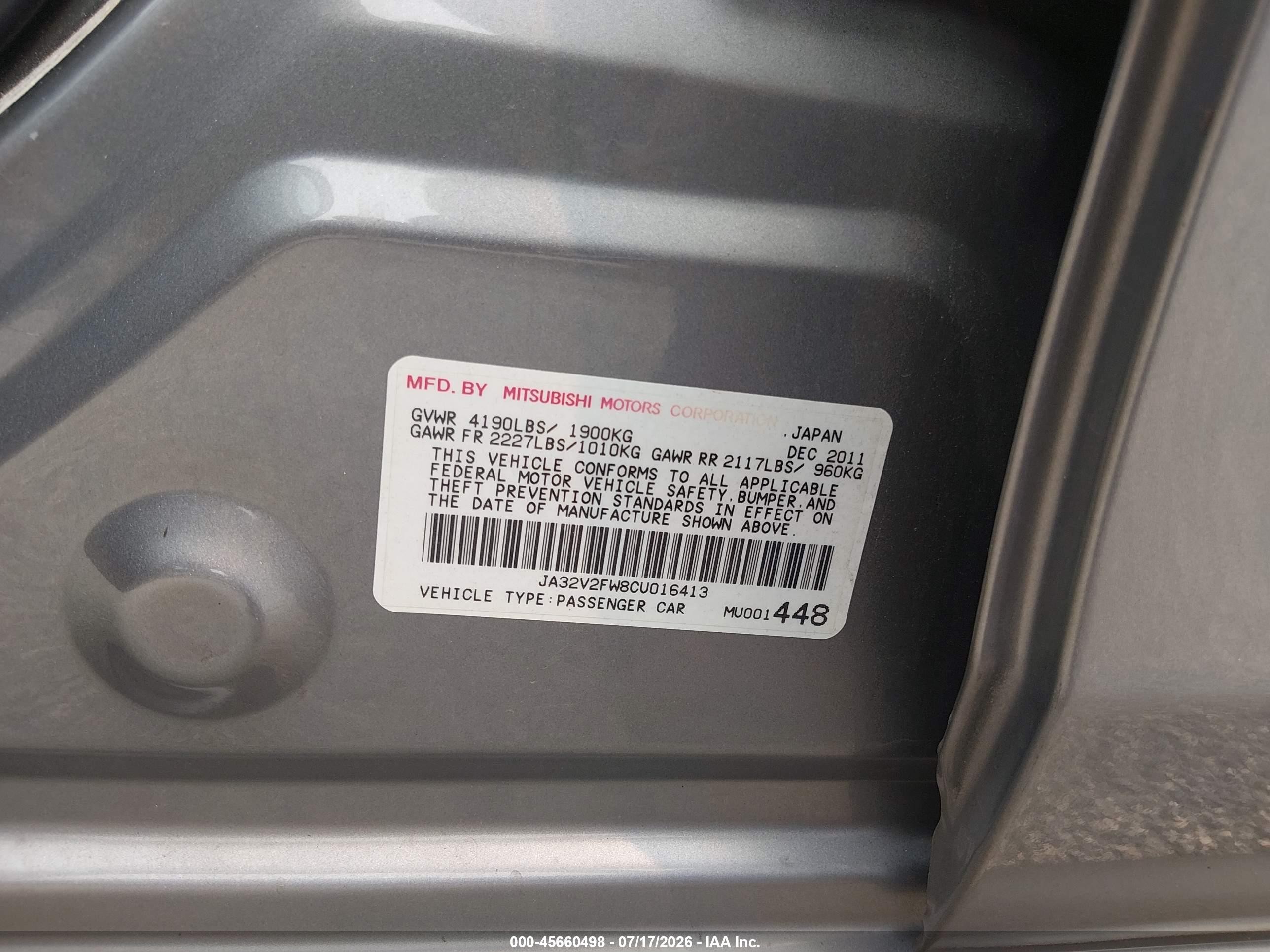 2012 Mitsubishi Lancer Se Gray vin: JA32V2FW8CU016413