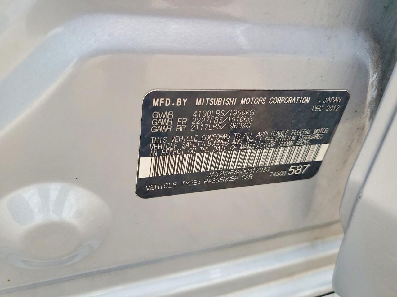 2013 Mitsubishi Lancer Se Silver vin: JA32V2FW8DU017983