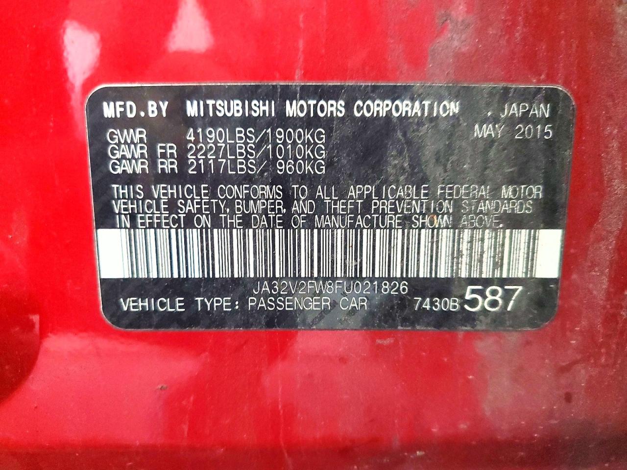 2015 Mitsubishi Lancer Se Красный vin: JA32V2FW8FU021826