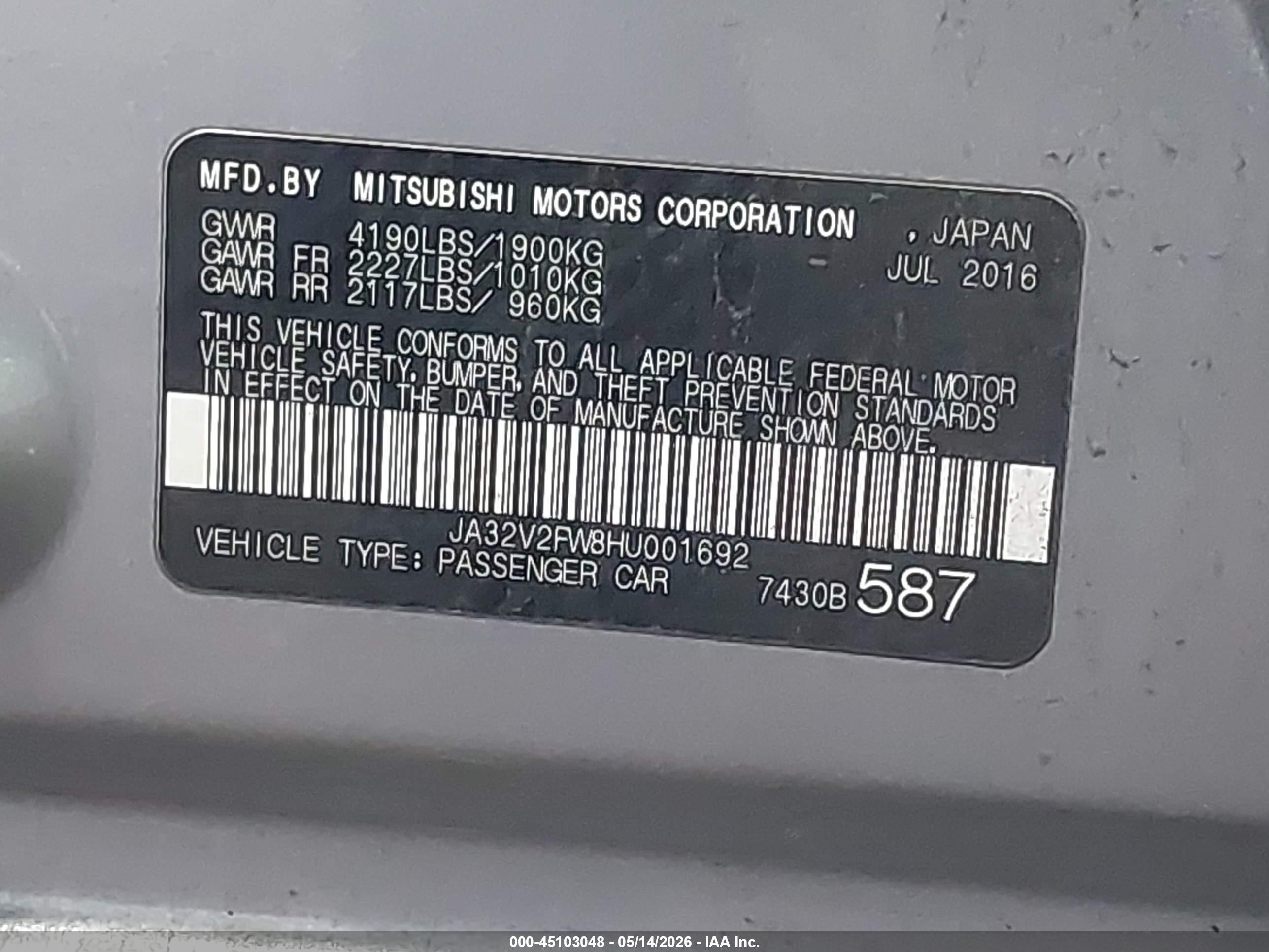 2017 Mitsubishi Lancer Es/se/sel Blue vin: JA32V2FW8HU001692