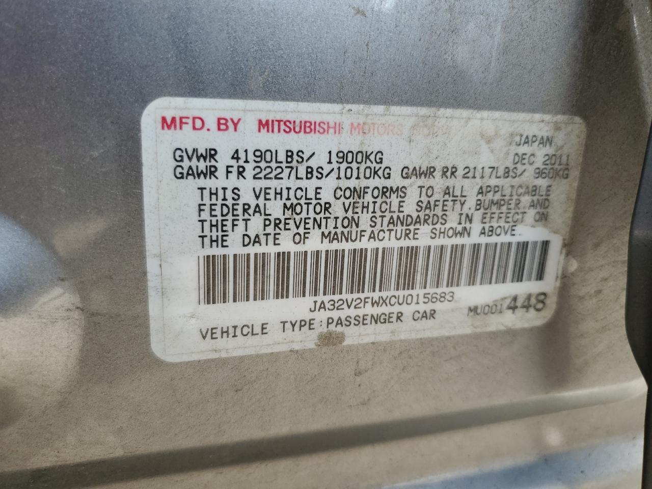 2012 Mitsubishi Lancer Se Gray vin: JA32V2FWXCU015683