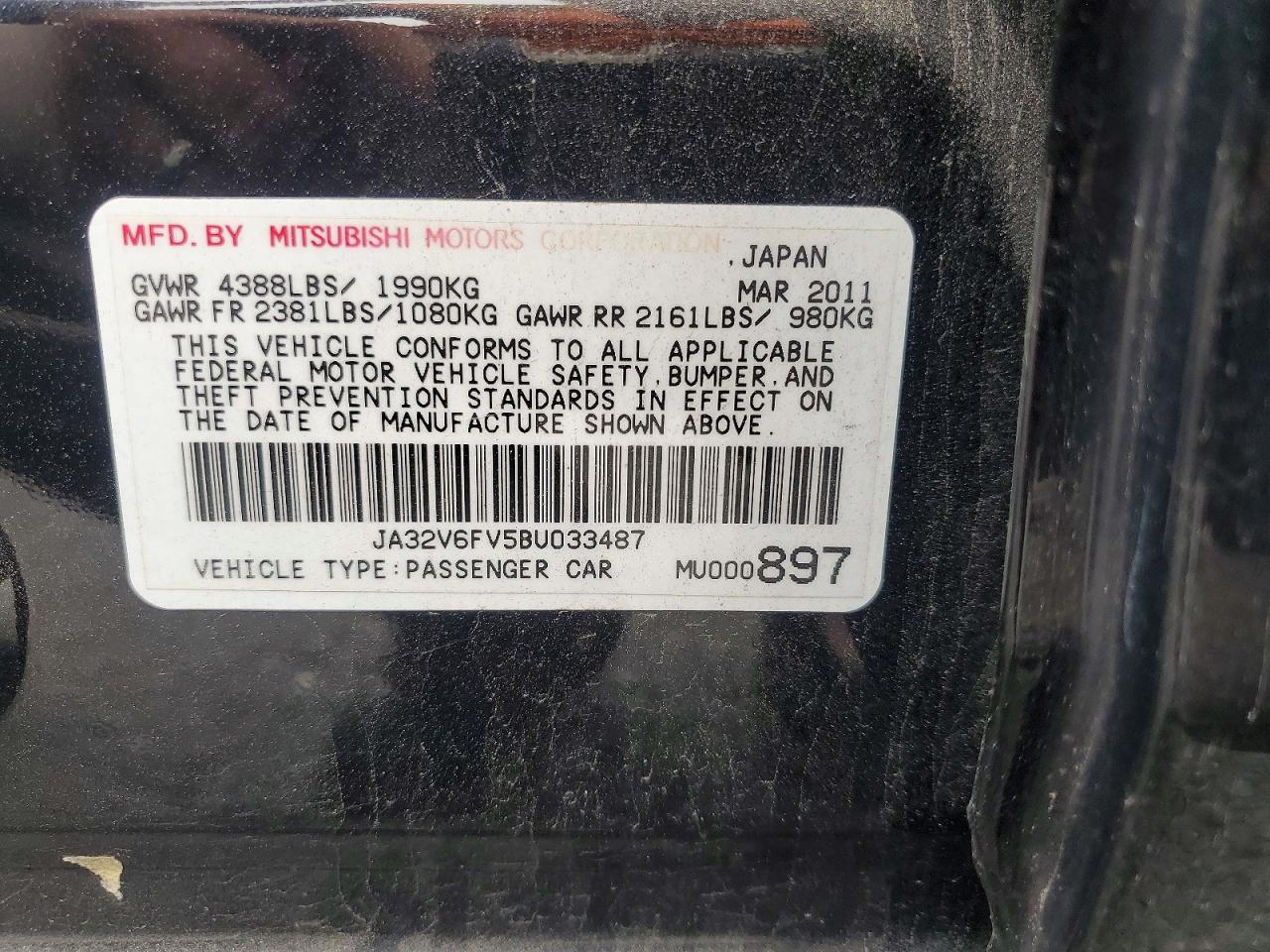 2011 Mitsubishi Lancer Ralliart Black vin: JA32V6FV5BU033487