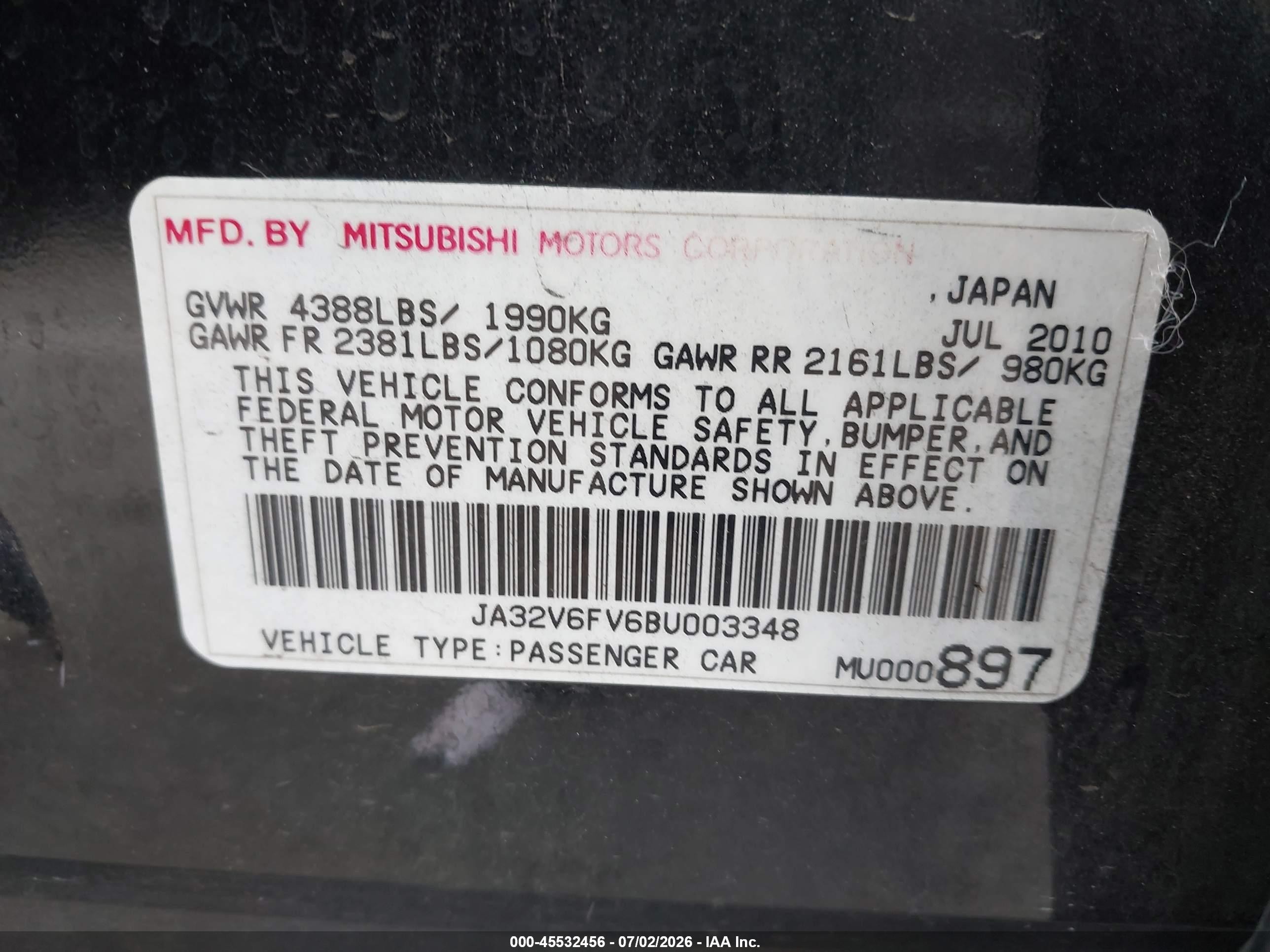 2011 Mitsubishi Lancer Ralliart Black vin: JA32V6FV6BU003348