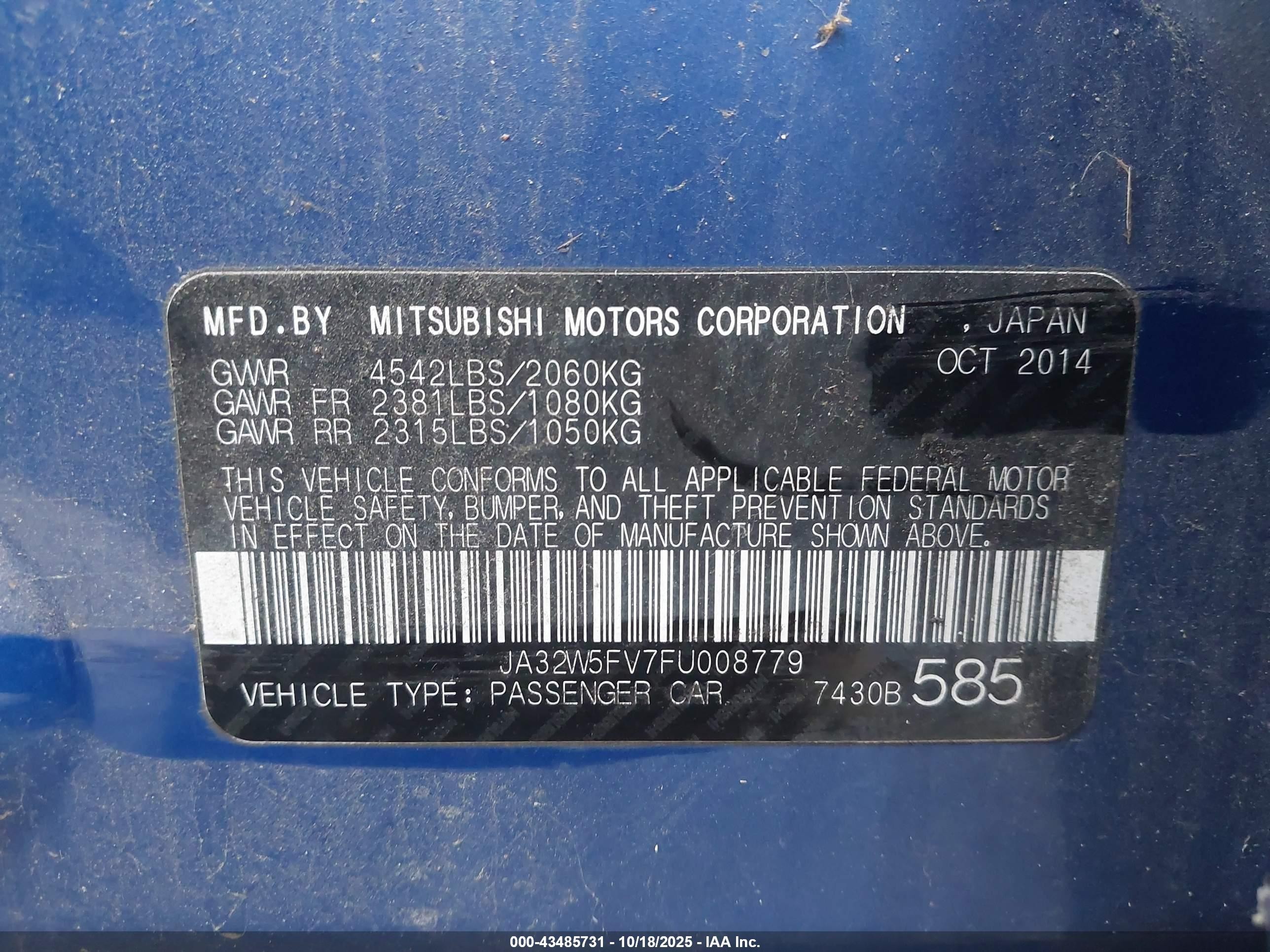 2015 Mitsubishi Lancer Evolution Mr Blue vin: JA32W5FV7FU008779