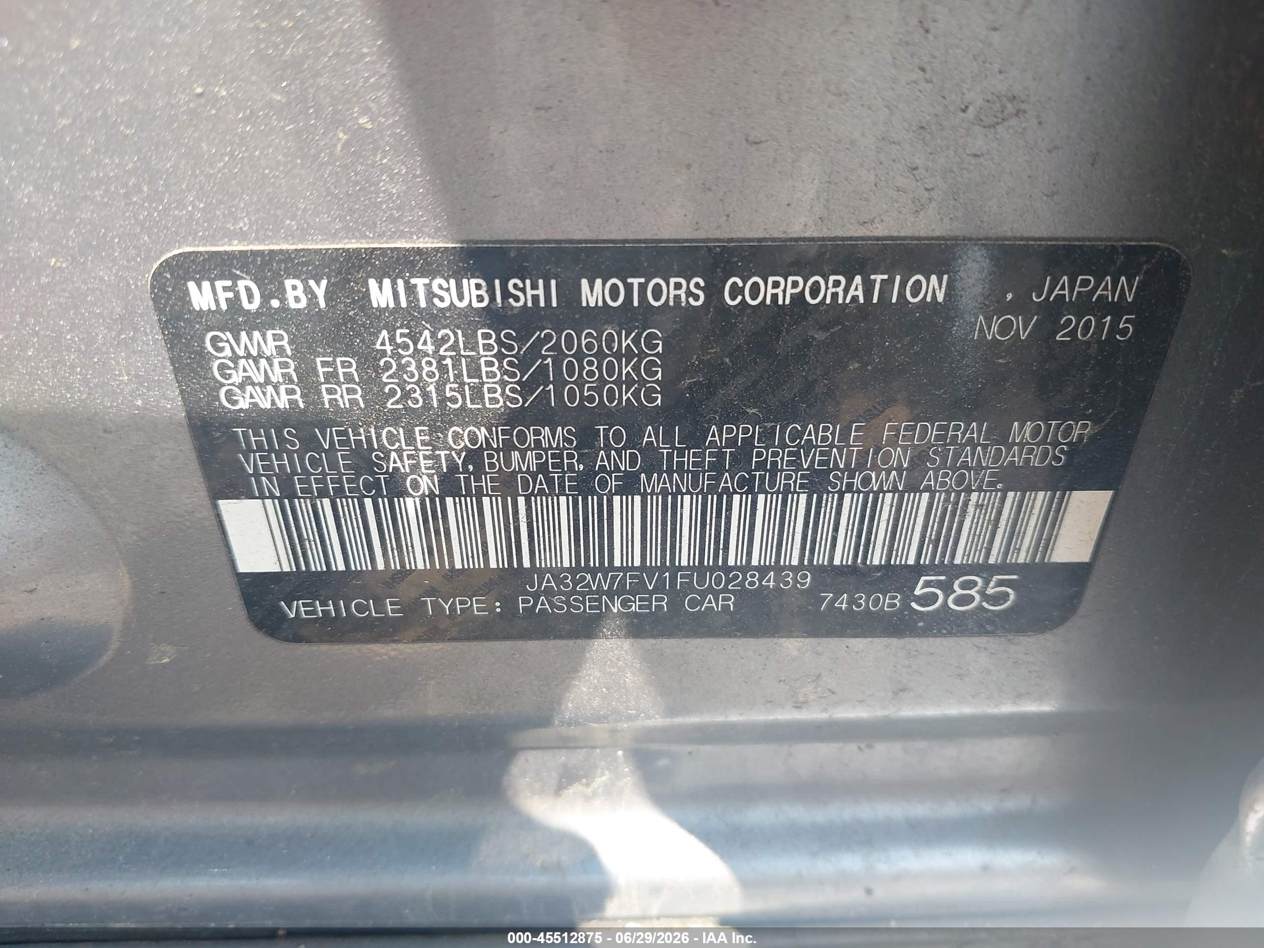 2015 Mitsubishi Lancer Evolution Final Edition Gray vin: JA32W7FV1FU028439