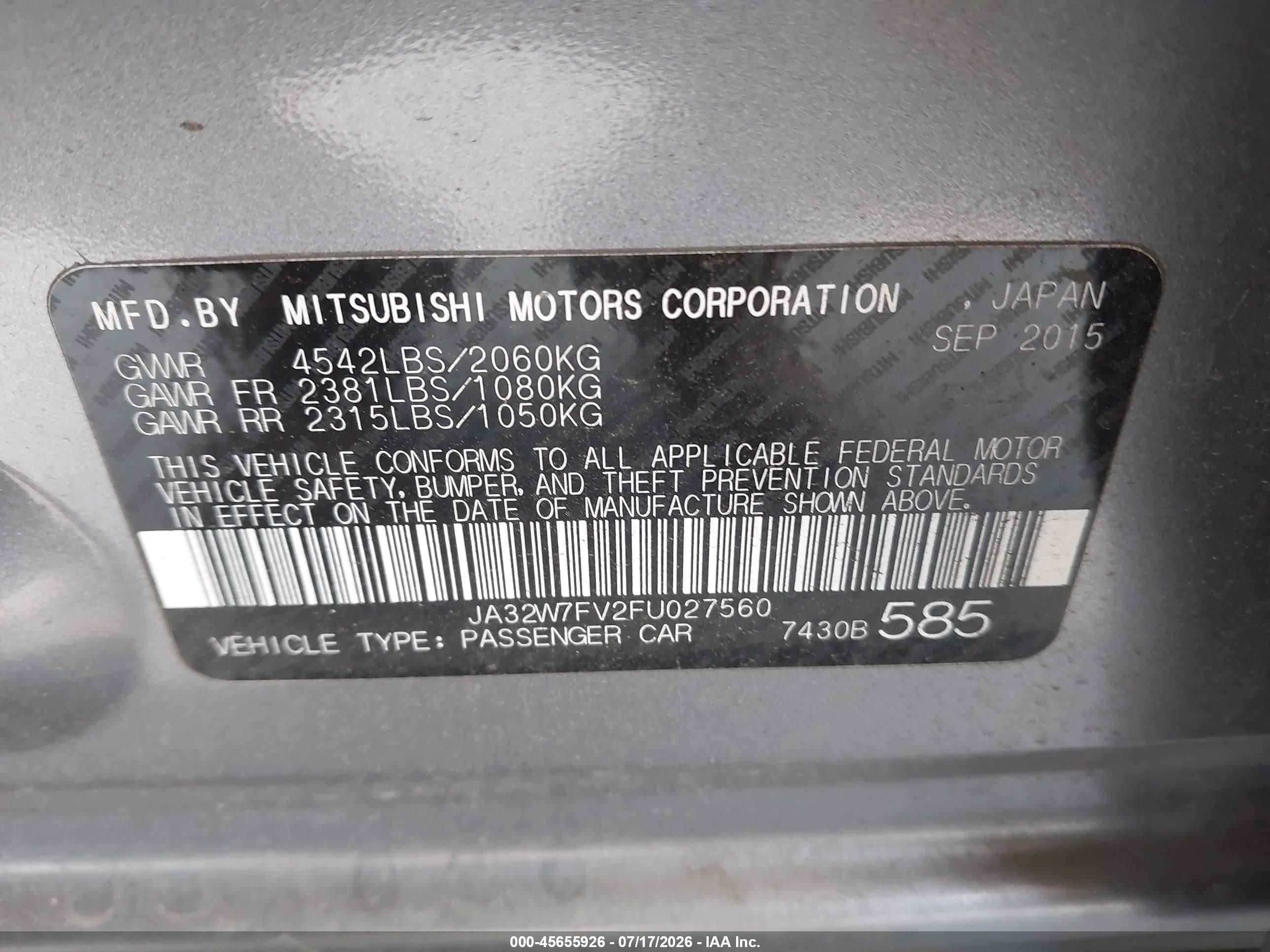 2015 Mitsubishi Lancer Evolution Final Edition Silver vin: JA32W7FV2FU027560