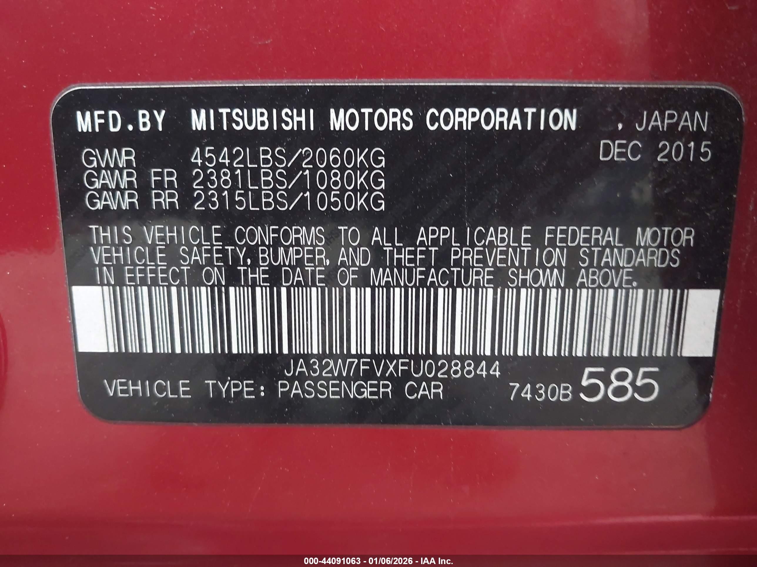 2015 Mitsubishi Lancer Evolution Final Edition Red vin: JA32W7FVXFU028844