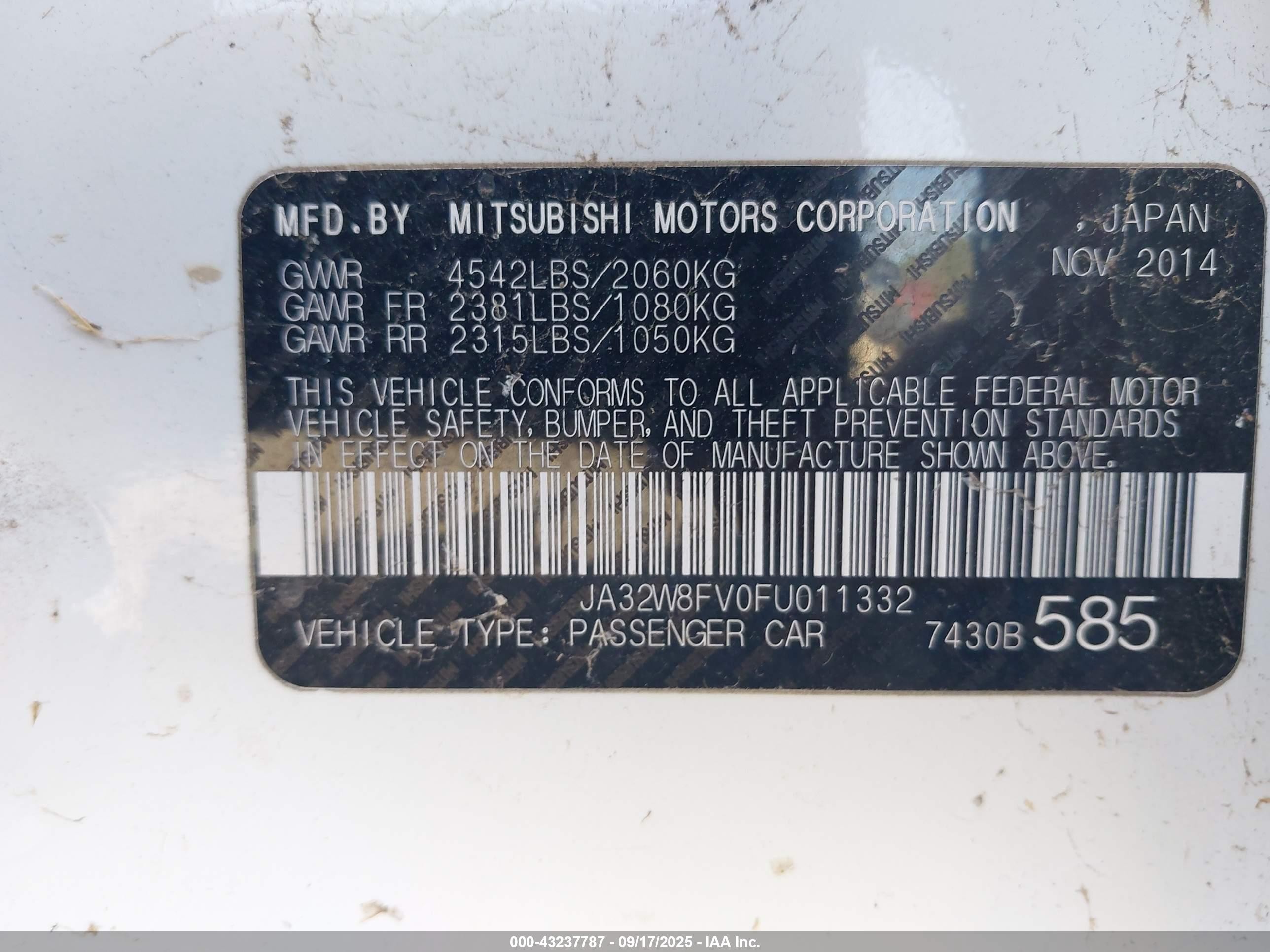2015 Mitsubishi Lancer Evolution Gsr White vin: JA32W8FV0FU011332
